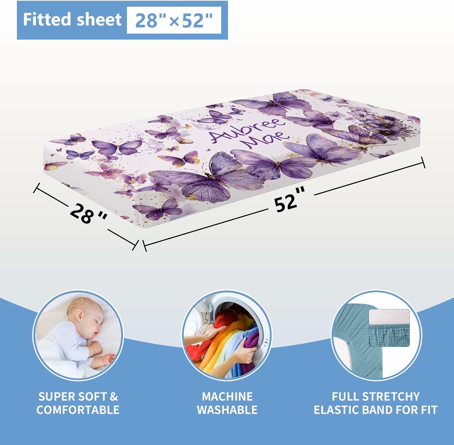 Custom Crib Bedding Set 5 Pcs for Baby Girls – Personalized Purple Butterfly Theme, Newborn Sleep Set, Nursery Decor, Toddler Room Essentials, Infant Sleep, Baby Room Accessories, Baby Gift