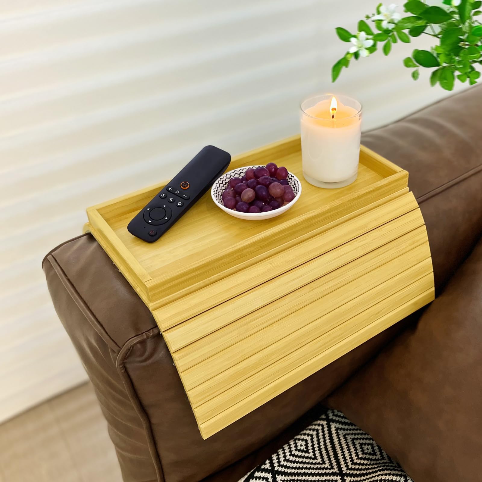 GEHE Bamboo Sofa Arm Tray, Couch Arm Tray with 360