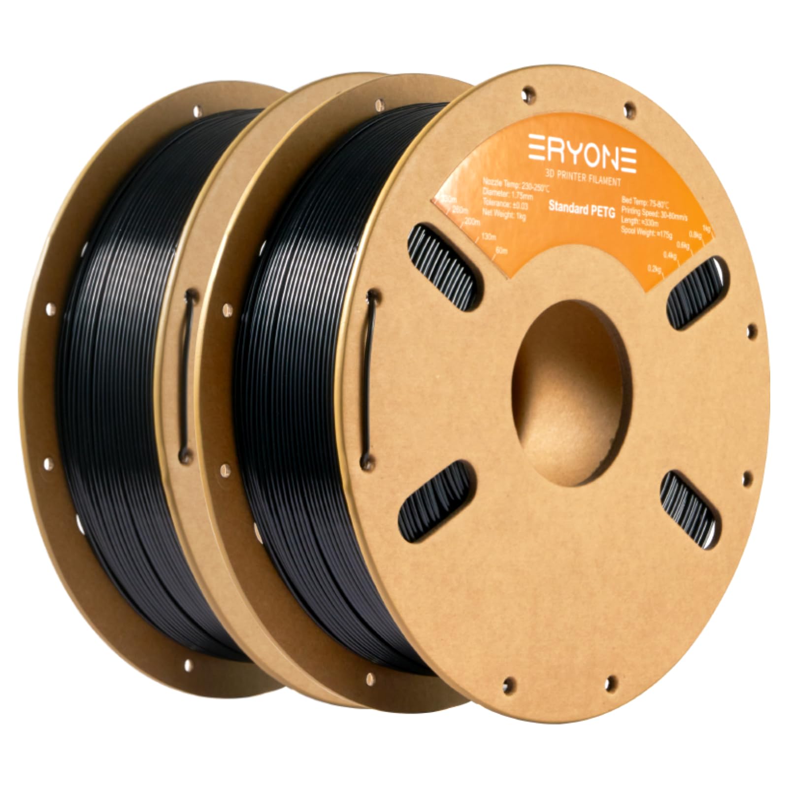 ERYONE PETG Filament 1.75mm, Filament PETG for 3D Printer 2KG, +/-0.03mm, 2 Pack 1KG Cardboard Spool, Black