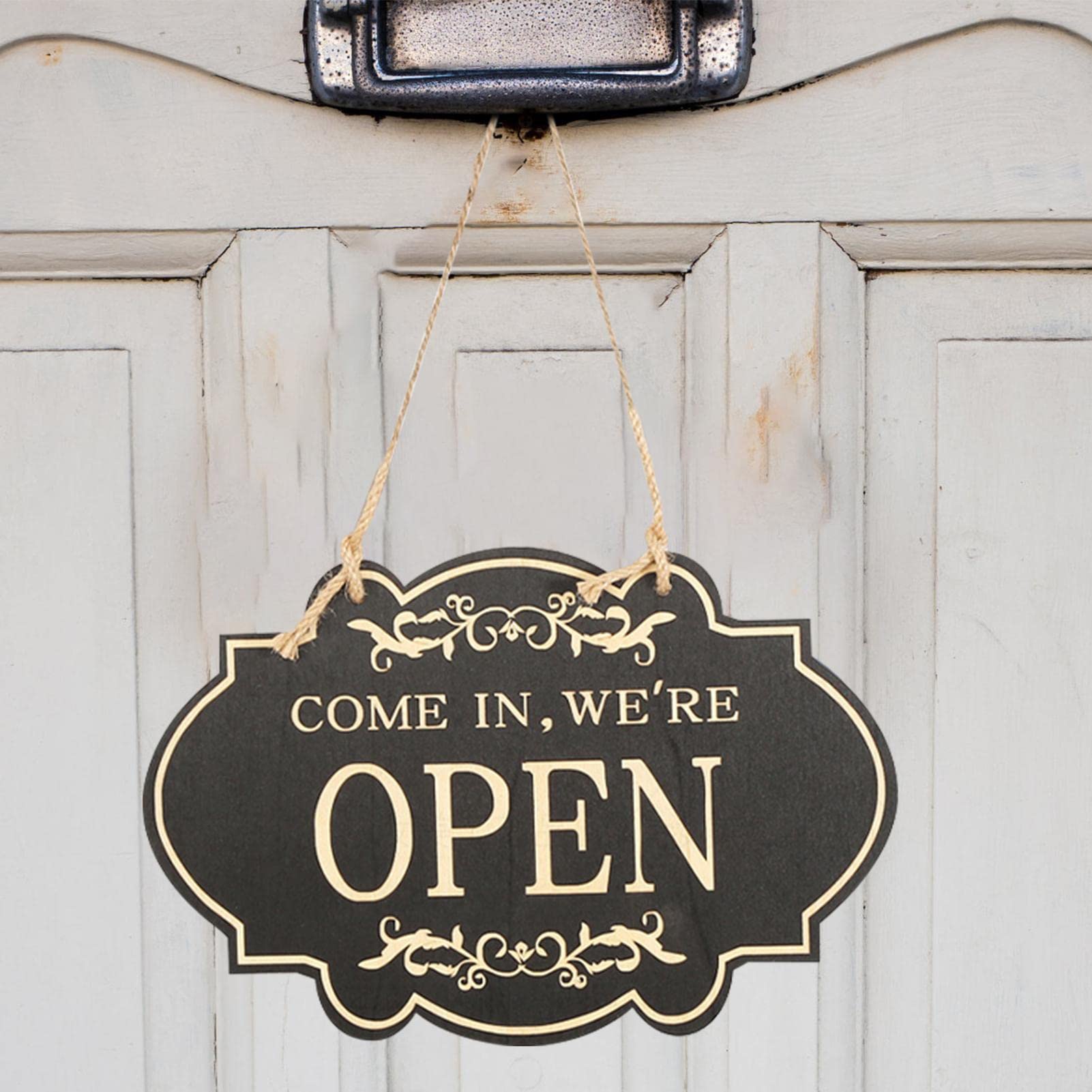 Operitacx Panneau Ouvert et Fermé en Bois à Double Face Lanière, Vintage et Rétro, pour Bars et Salons de Coiffure, Indique Ouvert ou Fermé et Attire les Clients