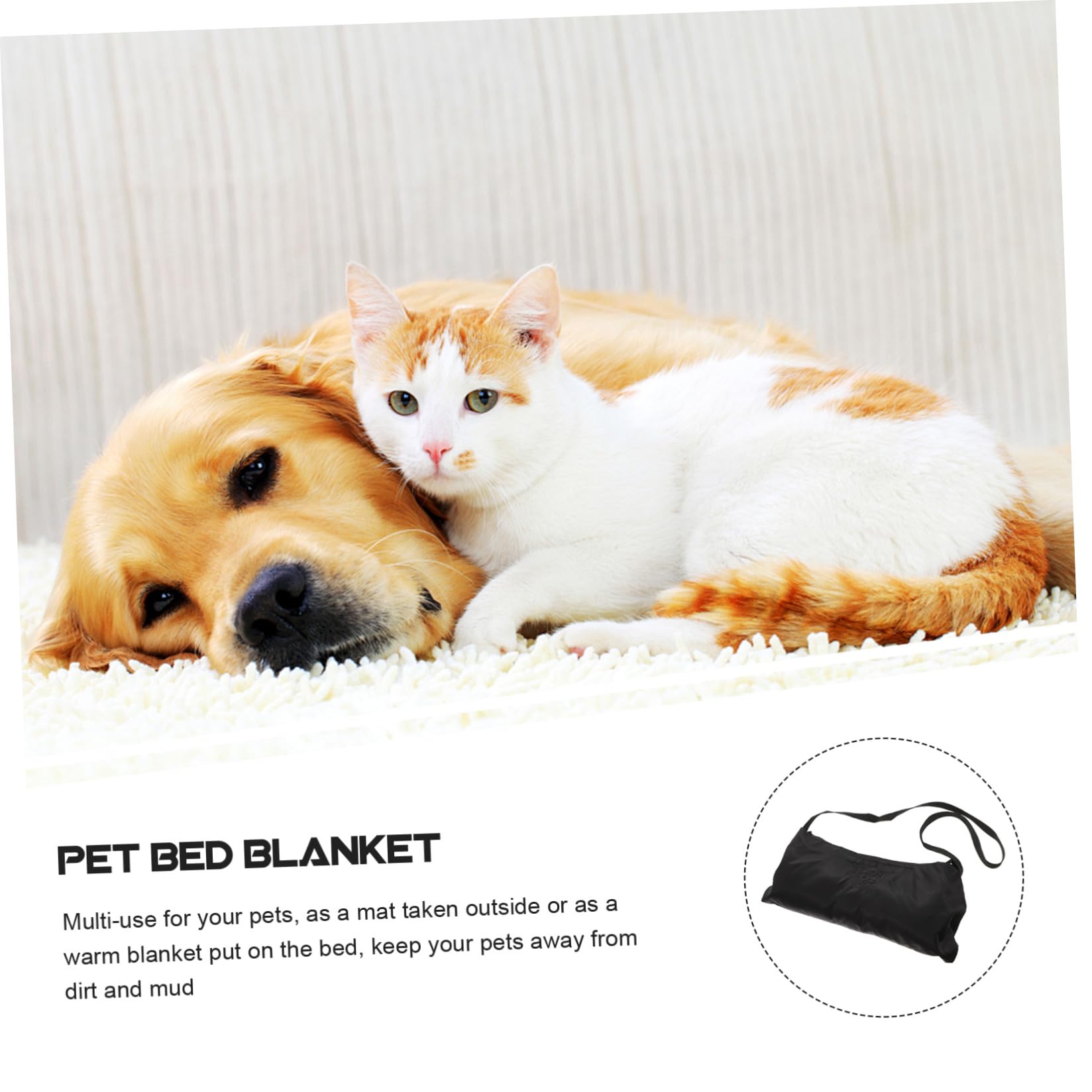 Happyyami Manta Plegable para Mascotas Térmica de Lana Negra Portátil | Rectangular, Lavable, Bolsa Lateral Cremallera, Uso en Cama Esterilla Exterior