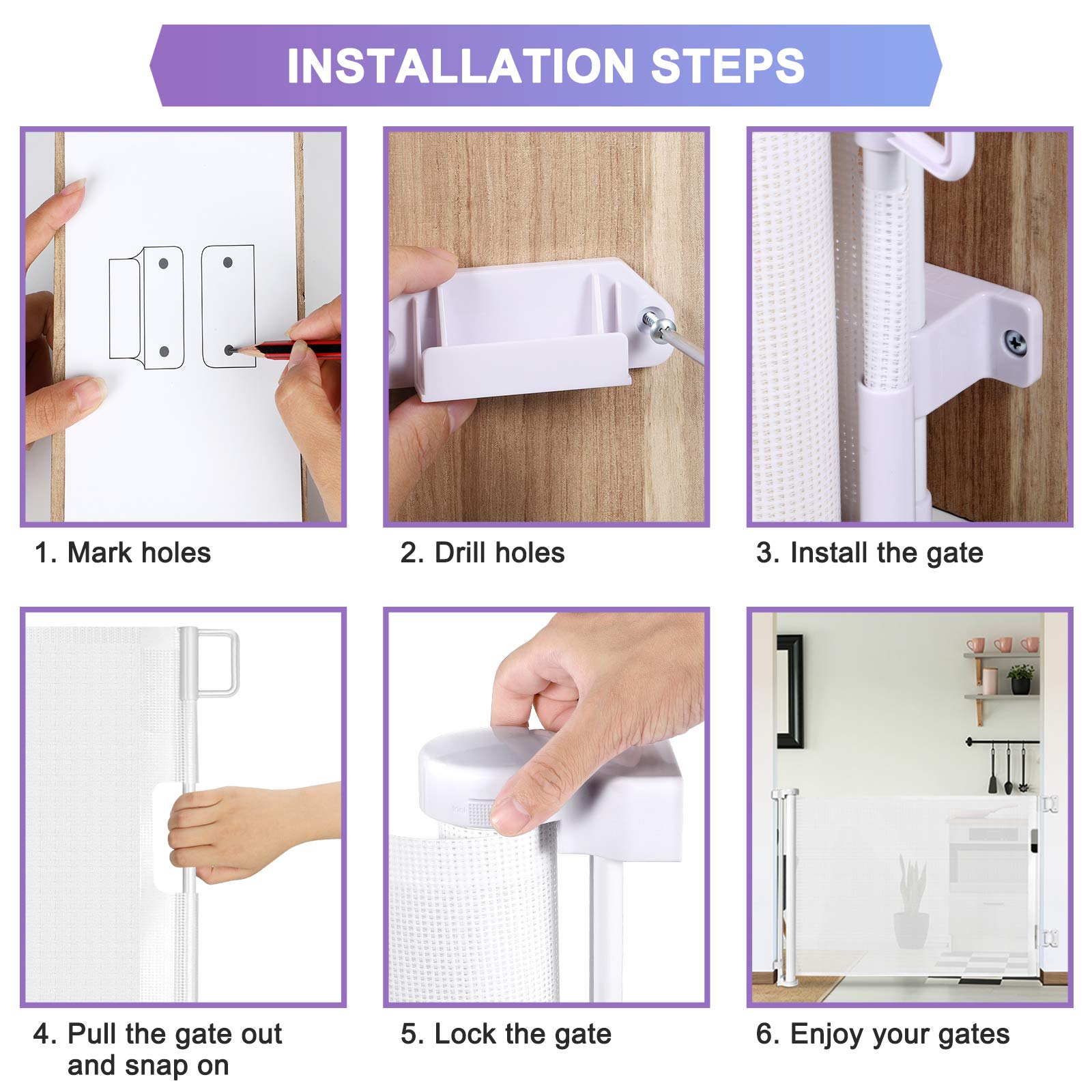 Retractable Baby Gate Space Saving and Extends to 58" Wide Movable