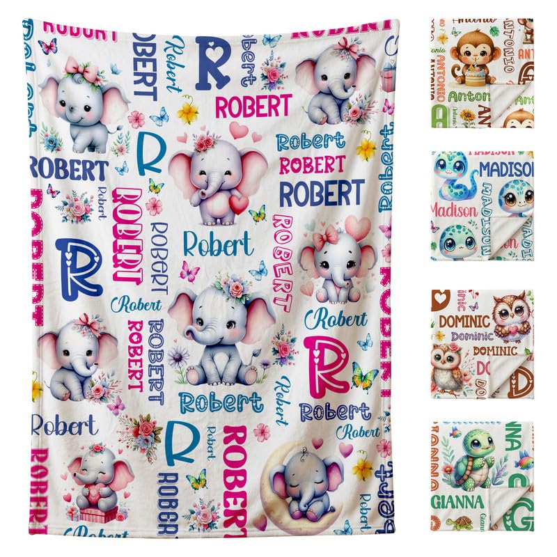 Image of Custom Elephant Blanket for Boys Girls,Ultra Soft Personalized Gifts Baby Blanket,Customized Throw for Toddlers Newborn Stroller Crib,50 inchx60 inch