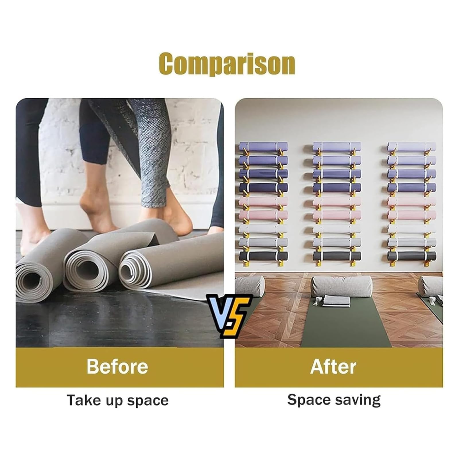 Yogamatten-Aufbewahrungsregal, 6-stöckiges, wandmontiertes Yogamatten-Aufbewahrungsregal – platzsparender Organizer für Heim-Fitnessstudio, Studio, Büro und Fitnesscenter – robuster Holzstän