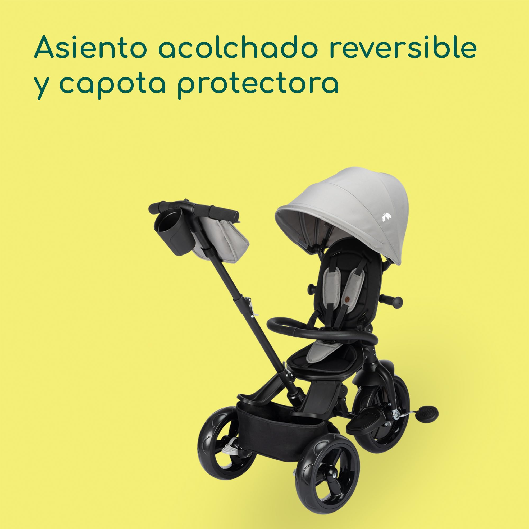 Bebeconfort Windy, Triciclo Evolutivo con Manillar para Padres, 10M-4A, 0-25 kg, Ajustable al Niño, Asiento Cómodo y Reversible, Capota Protectora, Plegado Compacto, Bicicleta Infantil, Tinted Grey