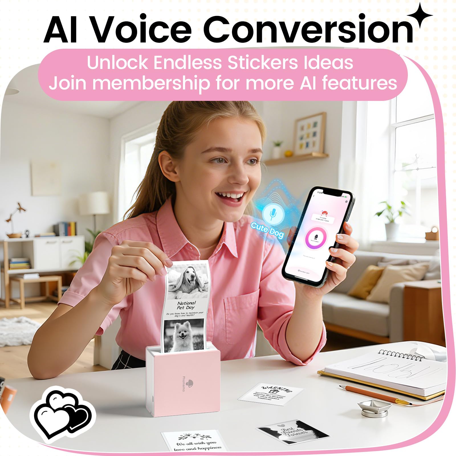Phomemo M02 - Impresora portátil de Bolsillo - Mini Bluetooth inalámbrica con Etiqueta térmica Compatible con Android iOS para Imprimir instantáneamente, Mini Asistente de Vida, Buen Regalo, Rosa