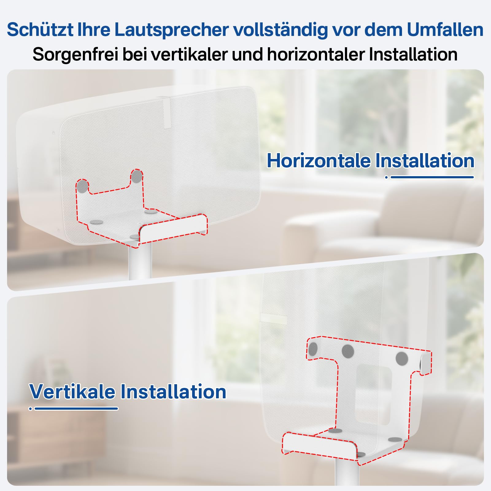 Höhenverstellbarer Lautsprecherständer: Bodenständer für horizontale/vertikale Ausrichtung, Kompatibel mit Sonos Play:5 (2. Gen.) und Sonos Five mit Kabelmanagement, Weiß
