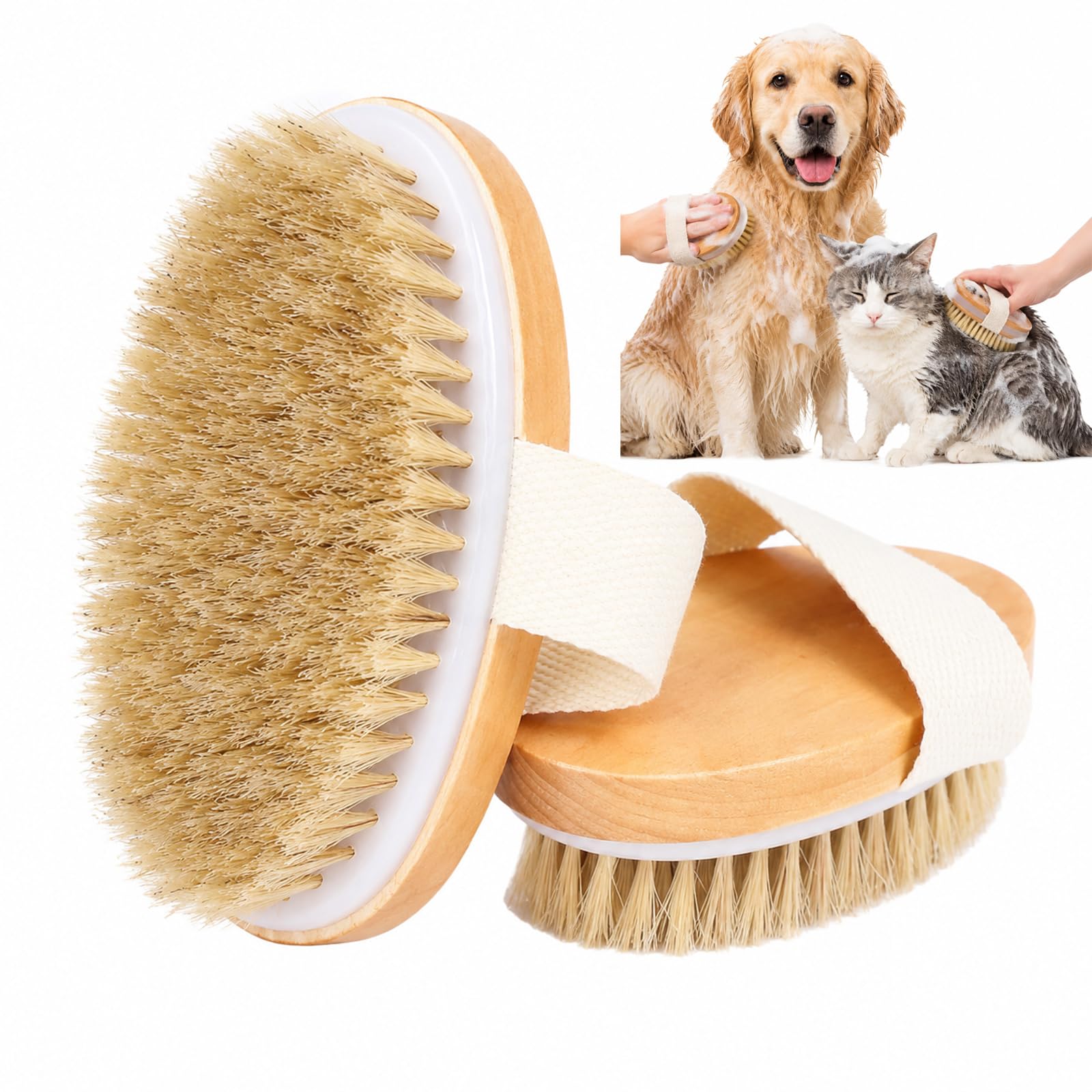 2-Pack Bamboo Boar Bristle Pet Palm Brushes, Wet and Dry Grooming