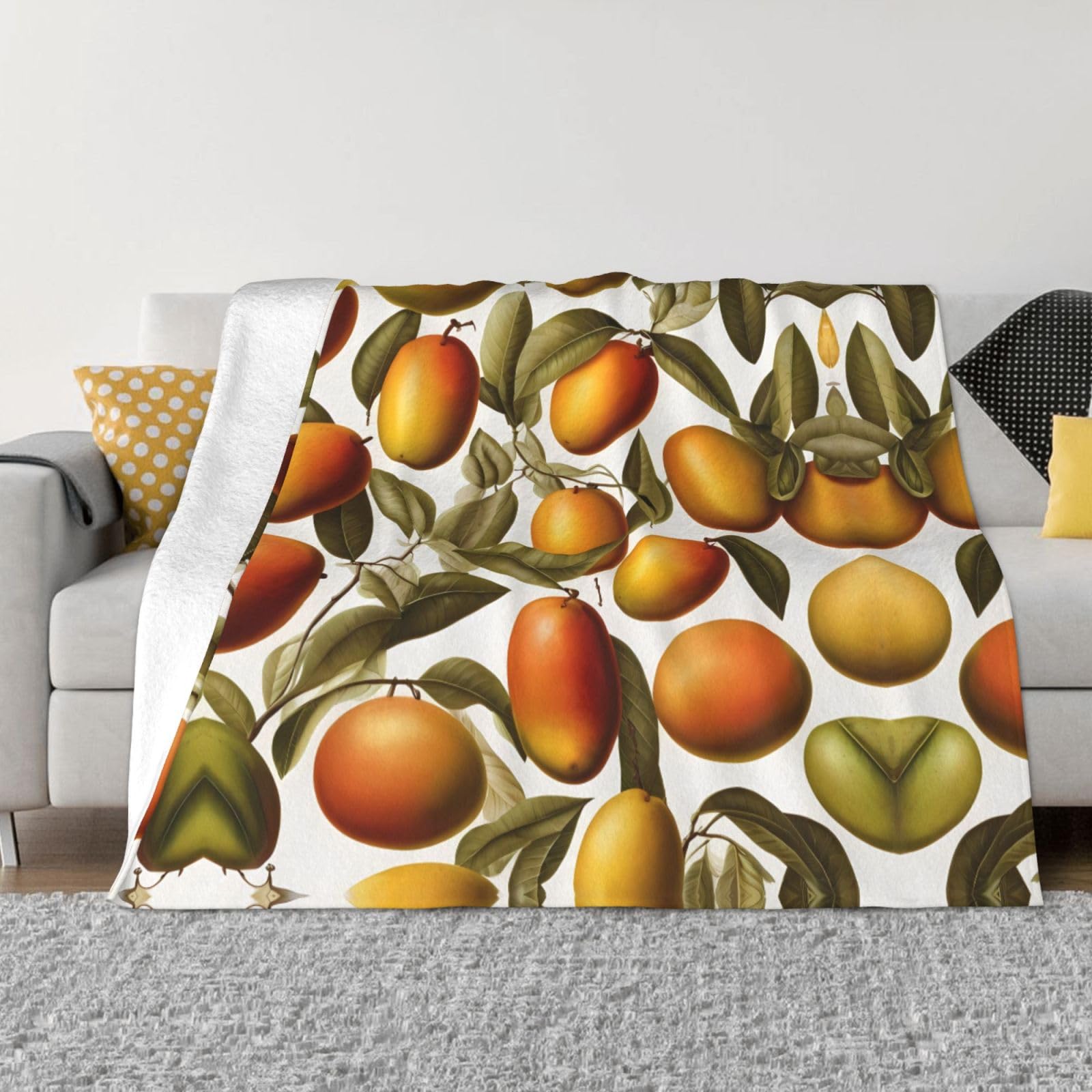 Couverture chaude en flanelle anti-froid pour canapé et lit motif mangue dorée