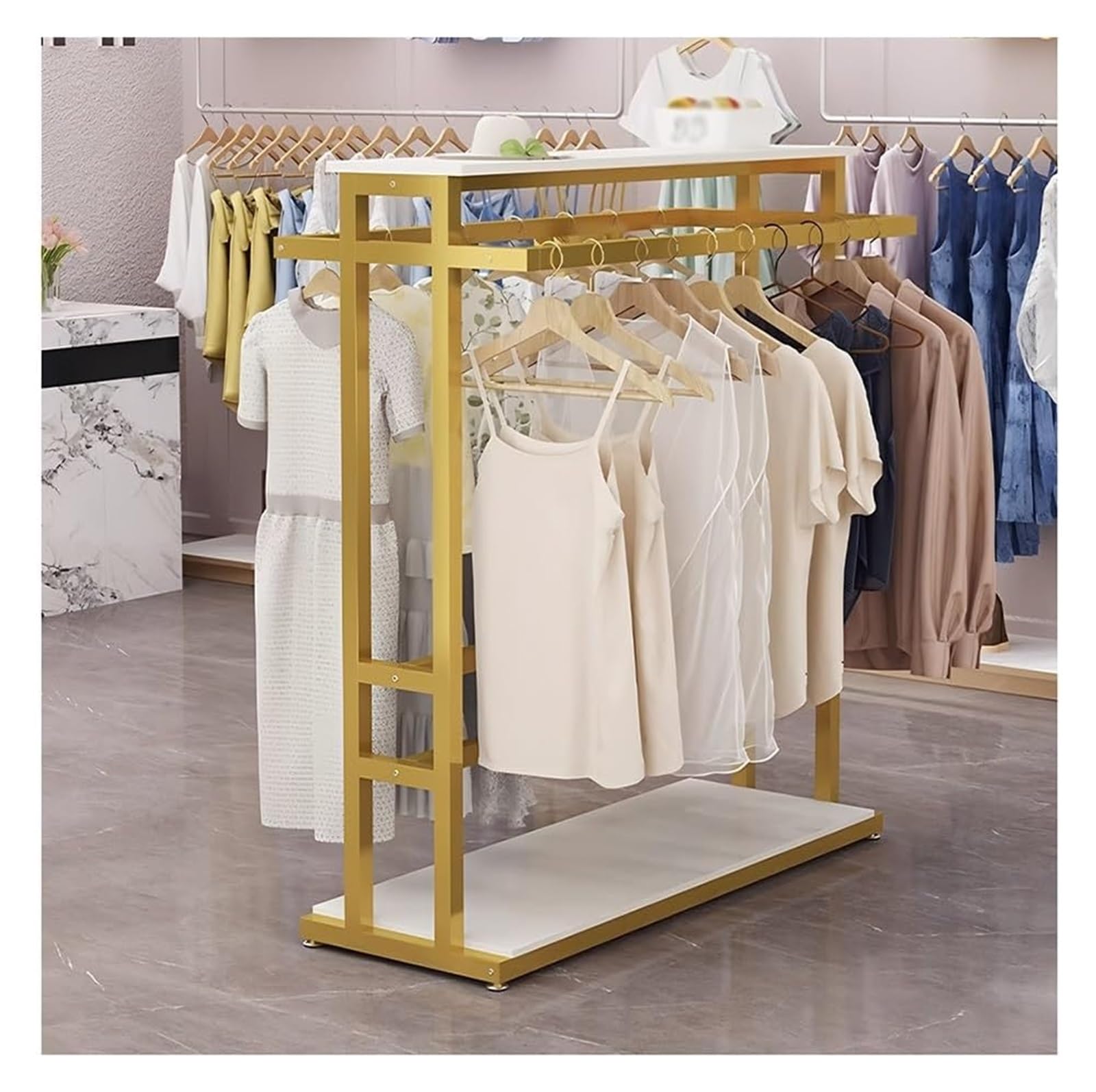 Heavy-Duty Double Bar Clothes Rack with Shelves - Floor Standing Metal Clothing Organizer for Home 150x50x150 cm -