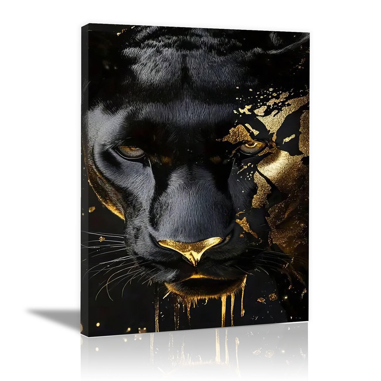 TODOAA Funny Animal Wall Art Print Poster Horror Black Gold Leopard Canvas Posters & Prints Artwork Abstract Wall Pictures for Kitchen Office Home Decoration(Black 17)-30x40cm Framed