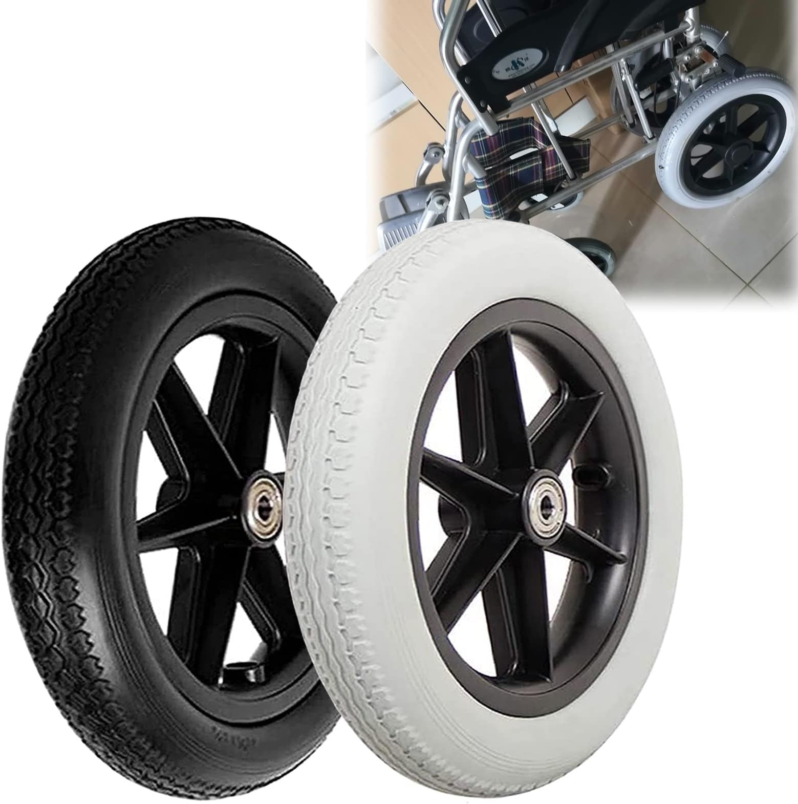 Caster Front Universal Wheelchair, Wheelchair Wheel Replacement Part, Solid Wheels Black/Gray, 2 Pcs Wheelchair Front Caster, 30cm/12" Manual Wheelchair Front Wheel, Applicable Manual Wheelchair Cart, Walking Aid