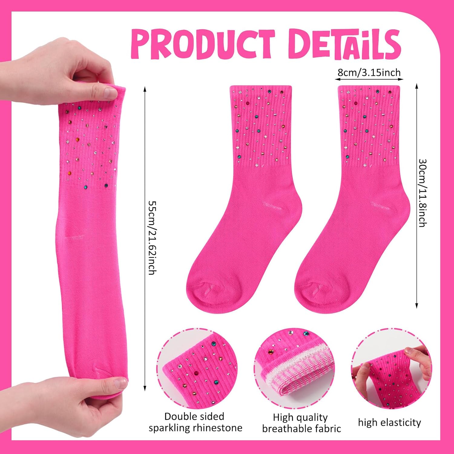 3 Pairs Glitter Rhinestone Figure Skating Socks Ice Skating Socks for Women Fashion Short Sock for Sports Dance - Image 2