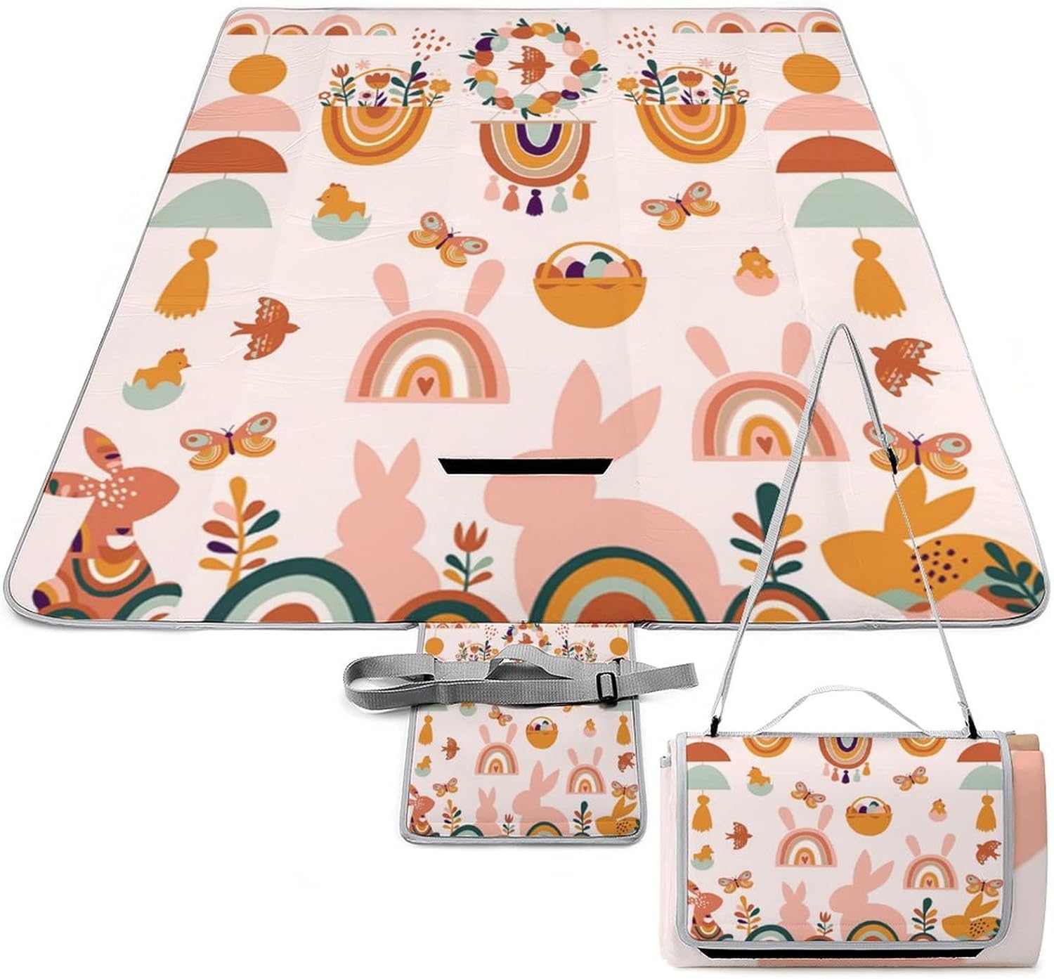 Cartoon Woodland Cute Adults Lightweight Waterproof Picnic Blanket Abstract Modern Boho Art Forest Animals for Outdoor Beach Hiking Camping on Grass Waterproof Sandproof 58.3x58.3 Inch