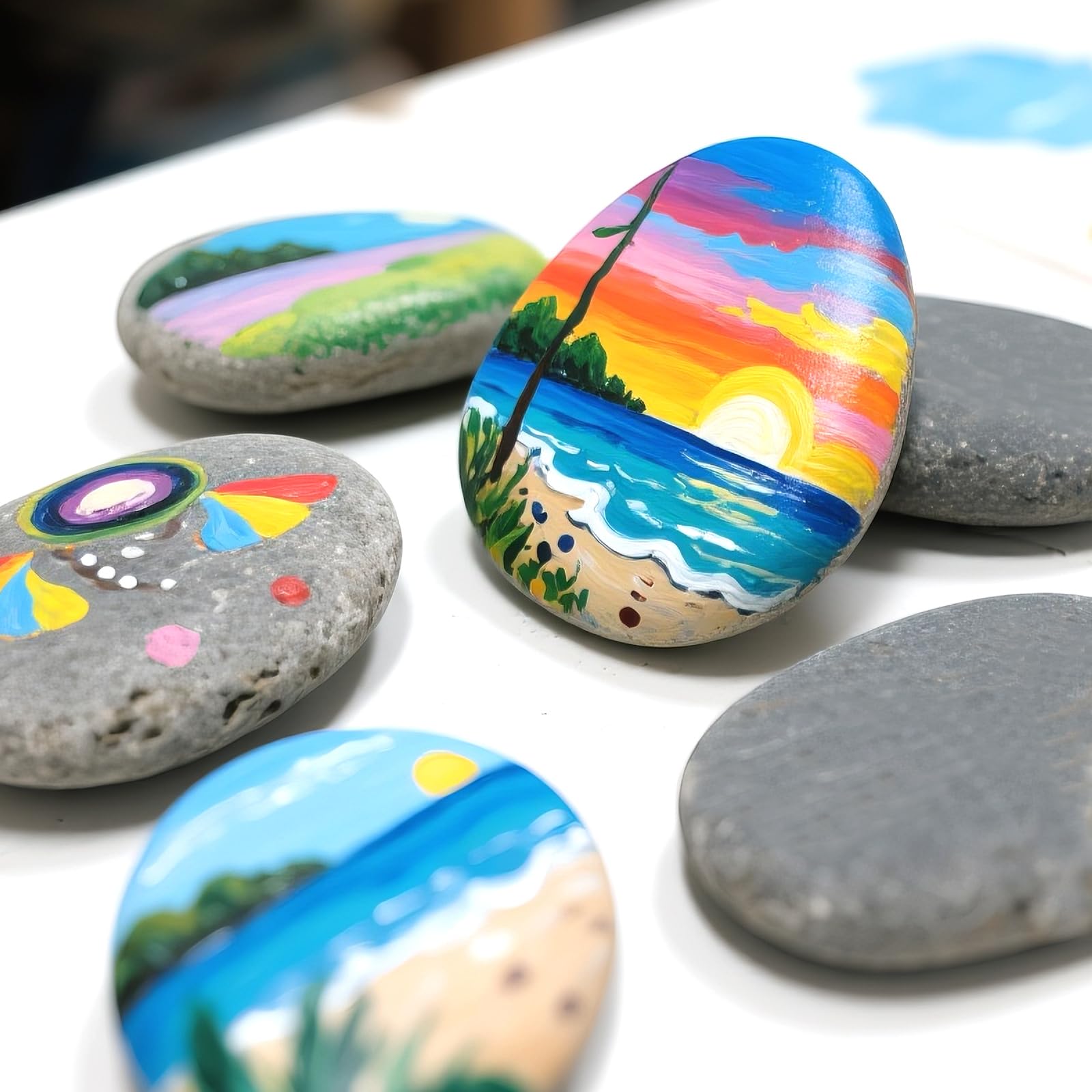 40 Piedras para Pintar de 5-8 cm, Piedras Planas Grises Naturales de Río con Superficie Lisa, para Manualidades, Decoración de Jardín y Playa