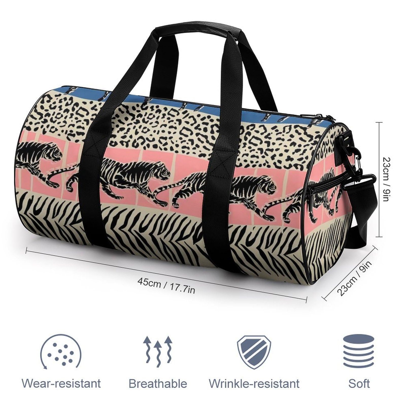 Amazon.co.jp: スポーツバッグ ヒョウ 動物柄 ゼブラ柄 ボストン