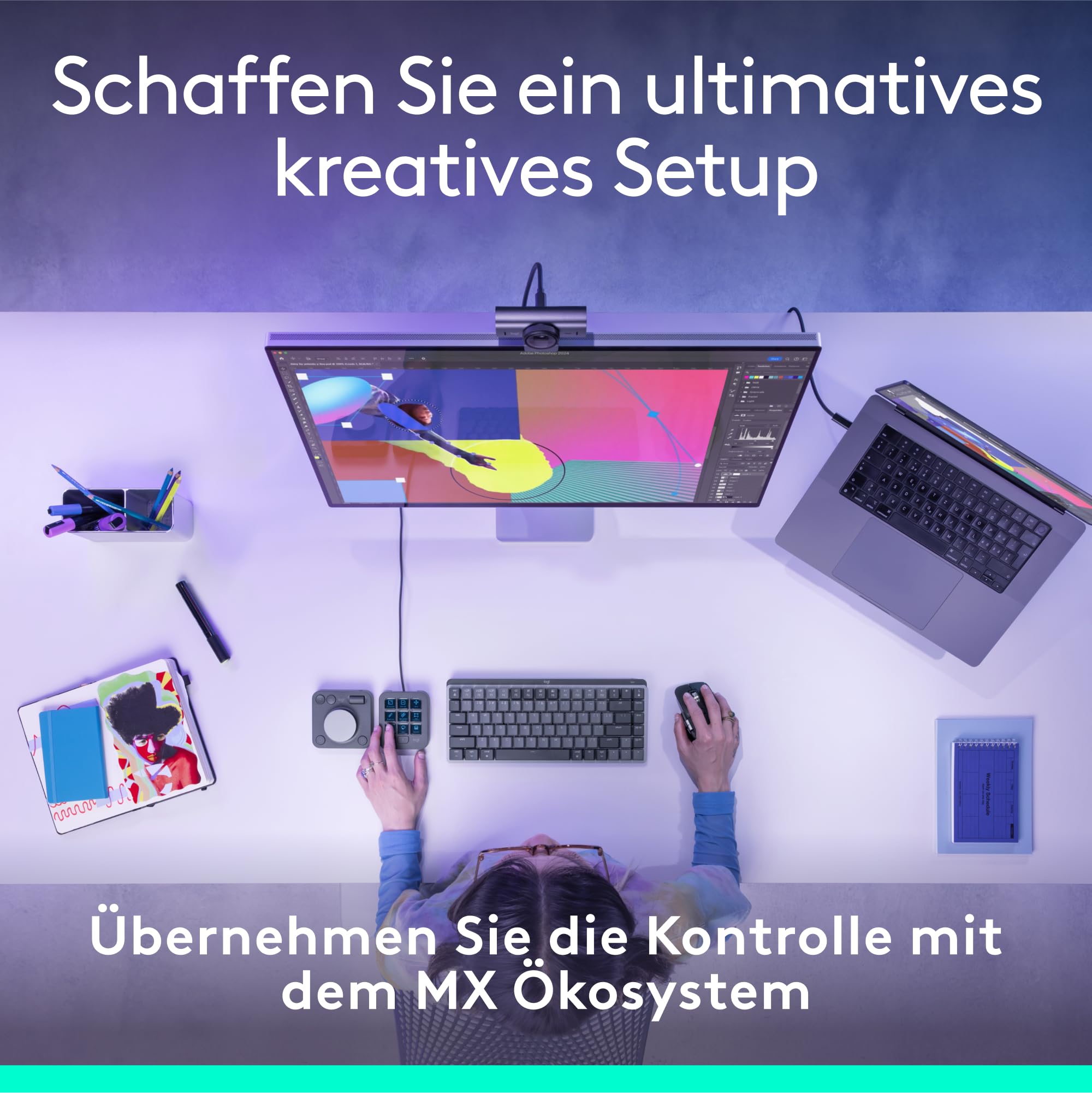 Logitech MX Creative Console, Programmierbares Tastenfeld | 9 anpassbare LCD-Tasten & Regler für Grafikdesign, Videobearbeitung, Fotografie, Adobe, Zoom, Spotify - Graphit