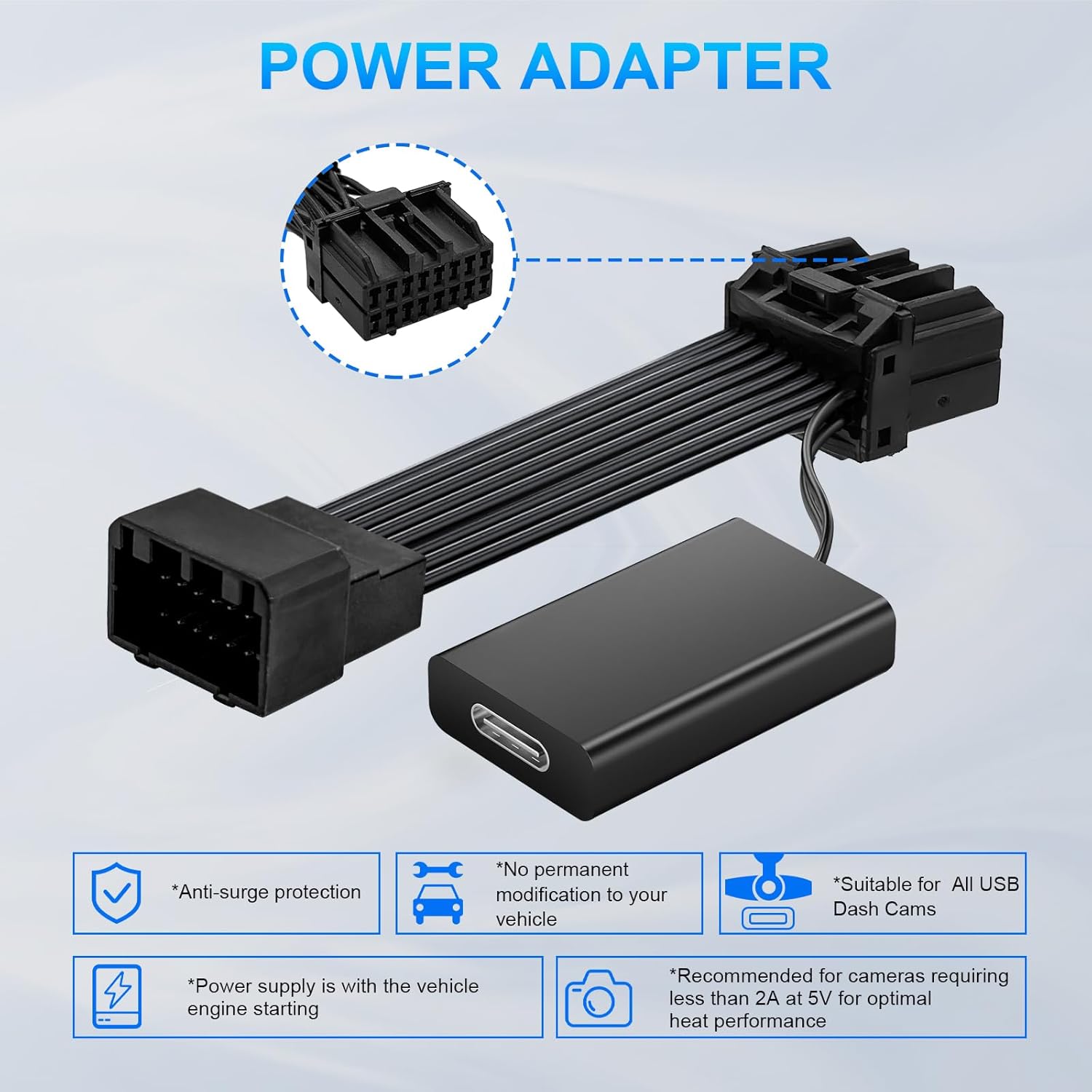 Dashcam Power Adapter Custom for GM 16 Pin (Model B) for Acadia Escalade Silverado Suburban Tahoe Traverse Sierra Yukon, GPS Radar Mirror Camera Dash Cam Adapter