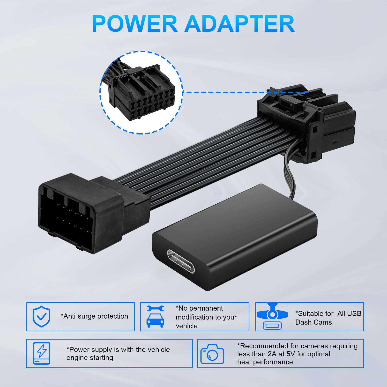 Amazon.com: Mangoal Dashcam Power Adapter 16 Pin (Model D)Custom