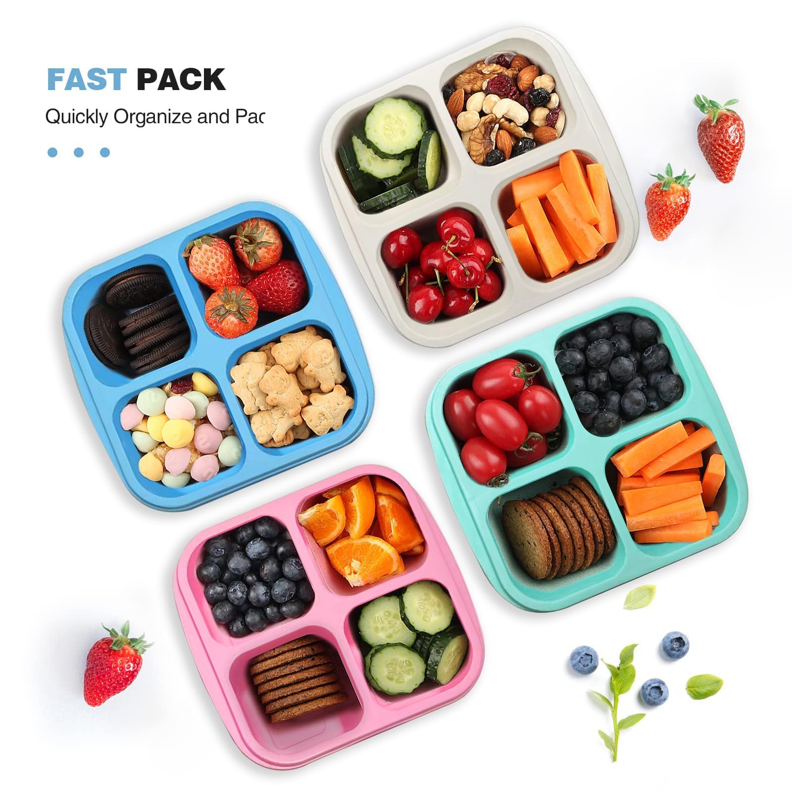 5 Contenitori Bento Per Snack Con 4 Scomparti – 150 Ml Per Scomparto – Con Posate, Adatti A Microonde E Lavastoviglie - 3