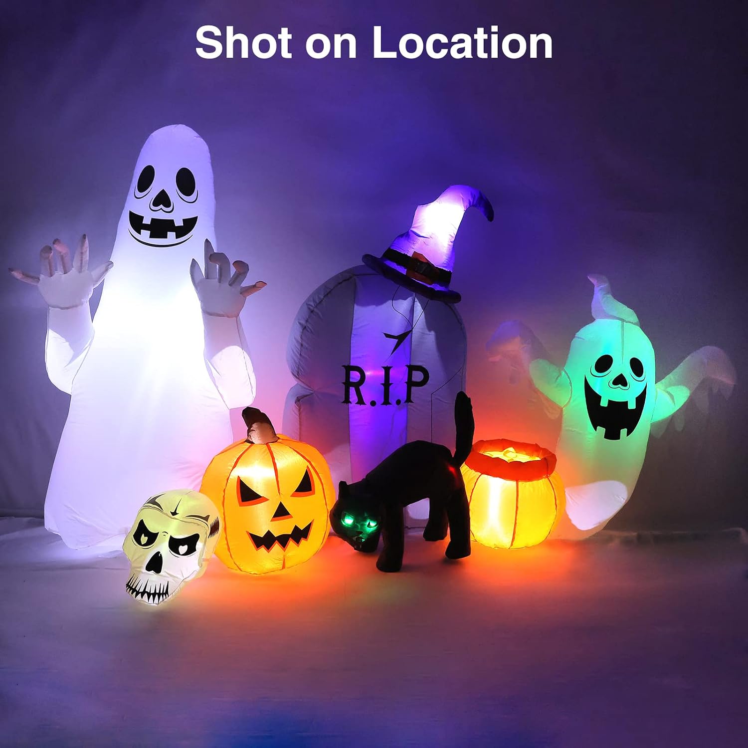 MGparty 8FT Halloween Inflatable Decorations Outdoor, Ghost Cat Pumpkin Blow Up Yard Decor with Built-in LED Lights, Spooky Holiday Party Favor for Indoor Outdoor Lawn Garden Halloween Decorations