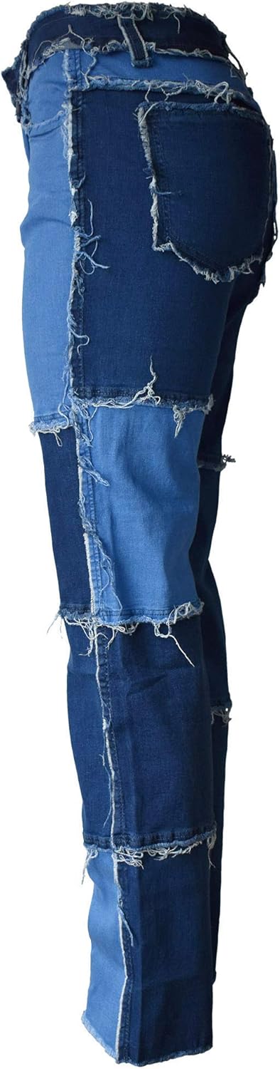 Aodrusa Women Frayed Patch Jeans High Waist Raw Hem Denim Y2k Pants Boyfriend - Image 4