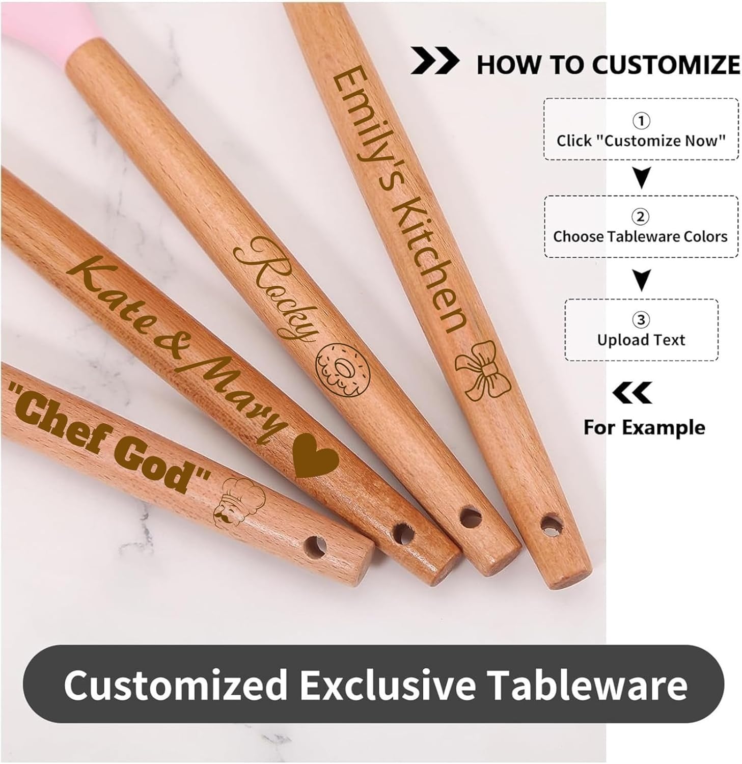 Peraonalized Wooden Stirring Spoon and Soup Ladle Set, Custom Engraved with Name & Text, Kitchen Utensil Set for Cooking, Mother's Day, Father's Day, Birthday, Housewarming Gift