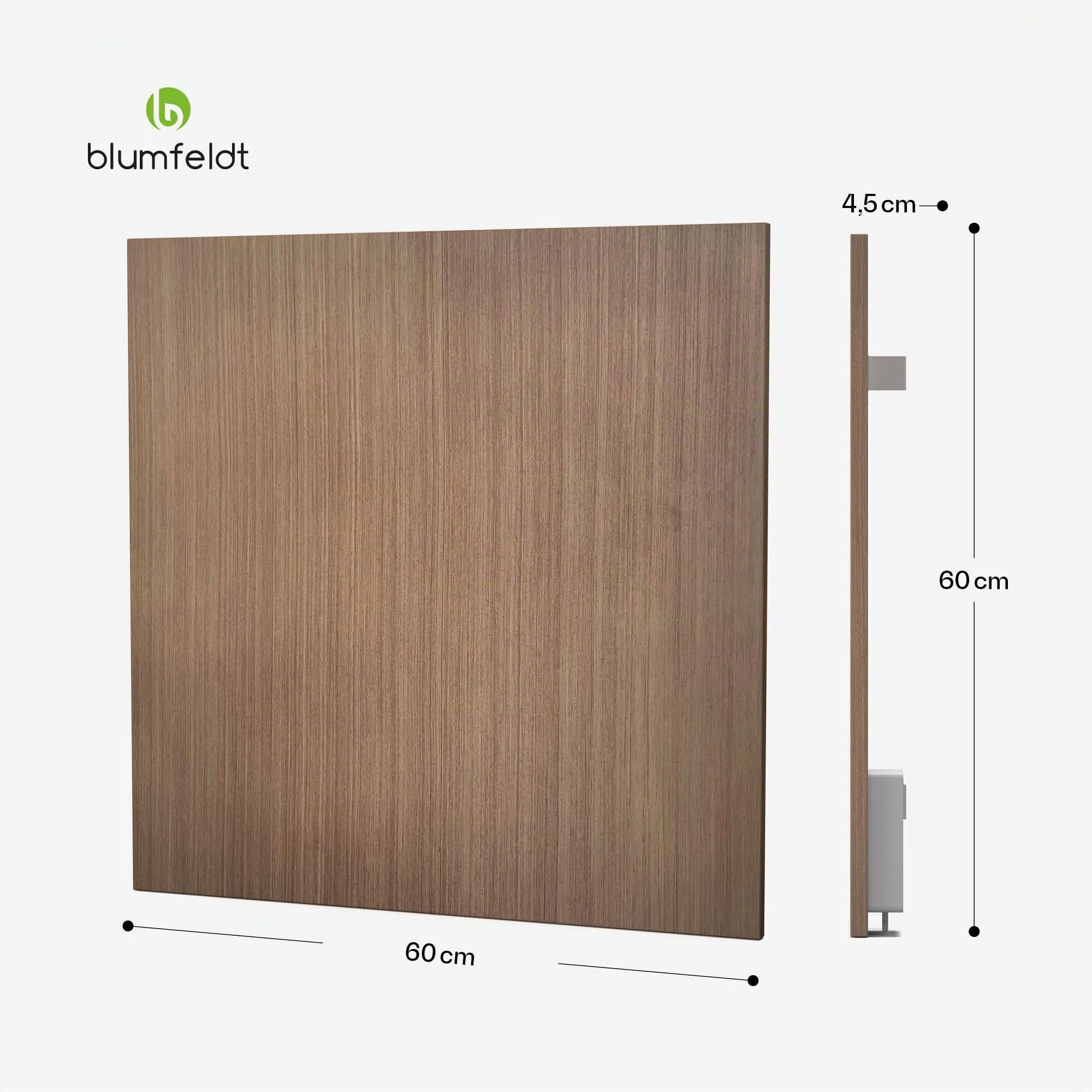 Blumfeldt - Pannello Radiante a Infrarossi, 350W – Montaggio a Parete, Controllo WiFi, IP44, Termostato Integrato, Timer 24h, Efficienza Energetica del 99%, Design in Legno, per Riscaldamento Rapido