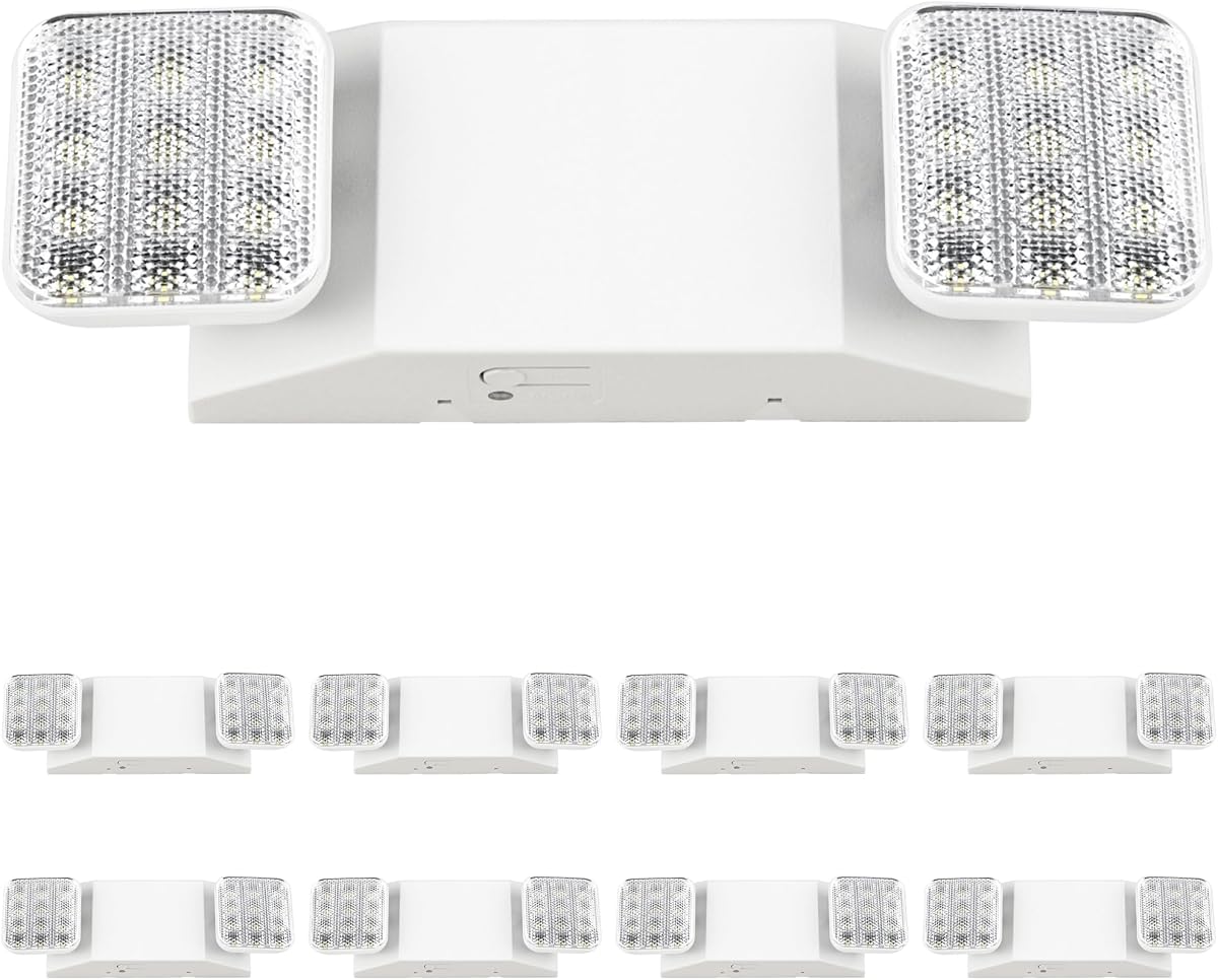 Sunco 8 Pack LED Emergency Lights for Outages, 90 Minute Backup Battery | 120-277V, Hardwired, Wall Mount, Fire Resistant, Emergency Power Outage Safety Lighting For Commercial Businesses, Offices