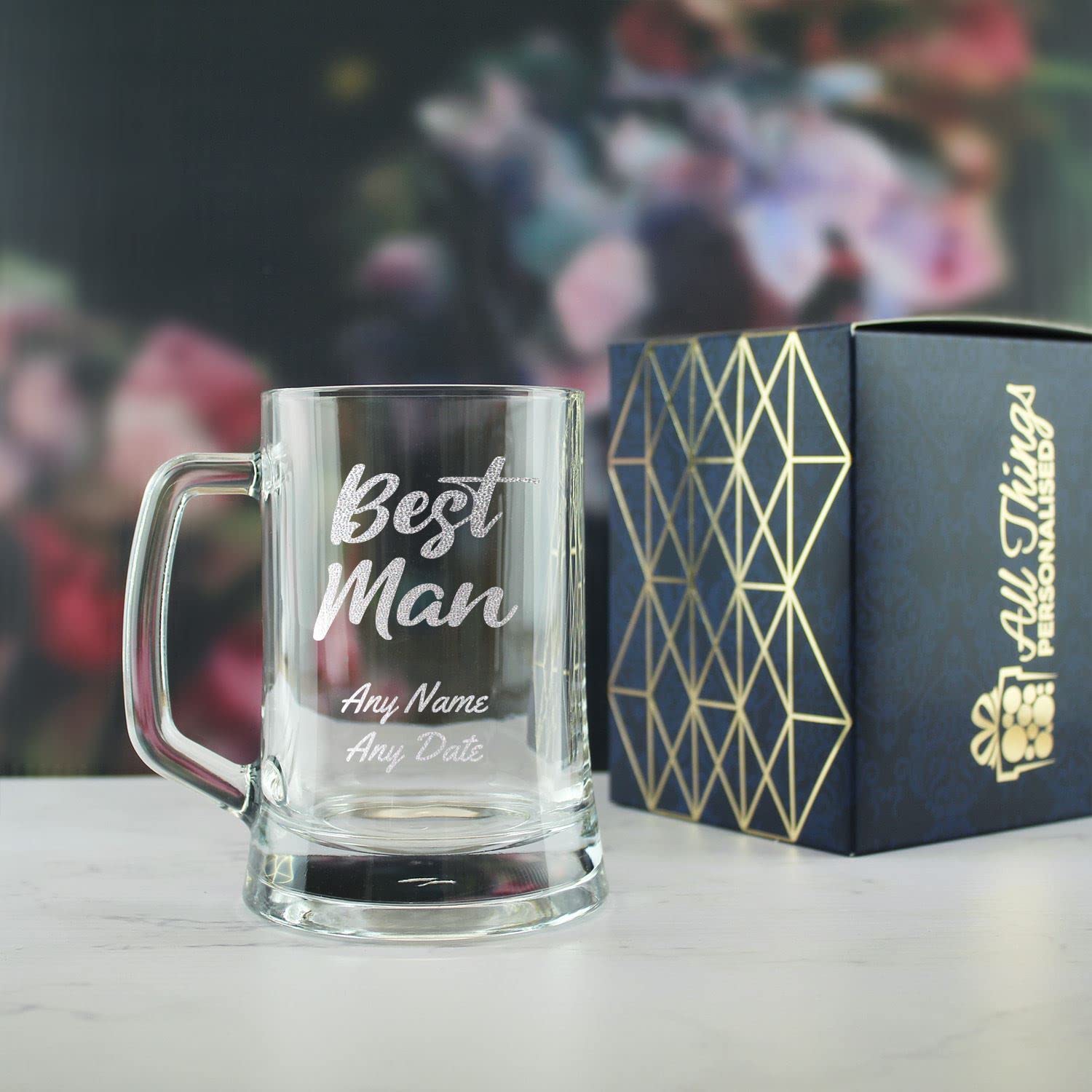 Chope à bière personnalisée gravée pour invités de mariage, inscription Best Man, Grooms Man, Best Woman, Maid of Honour, Chief Bridesmaid, Any Text, 473,4 g/495 ml Chope en verre