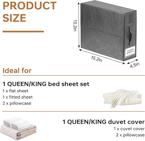 Miniatura 4 de DomiZen Organizador de sábanas plegable, paquete de 4, organizadores de armario de lino y almacenamiento, juego organizador de sábanas de cubo,