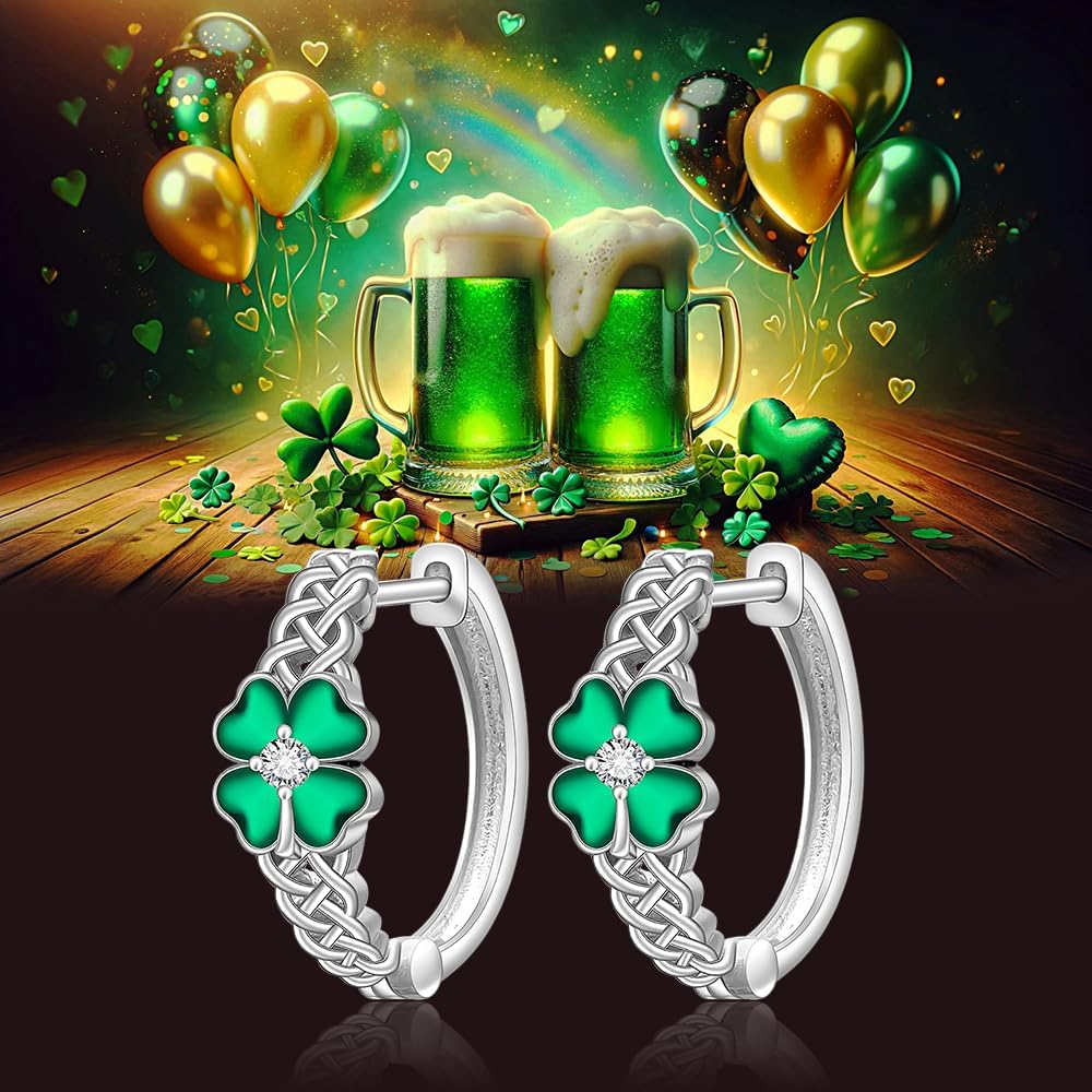 Shamrock Earrings Stud St Patricks Day Earrings for Women Sterling Silver Four Leaf Clover Celtic Good Lucky Irish Gifts - Image 8