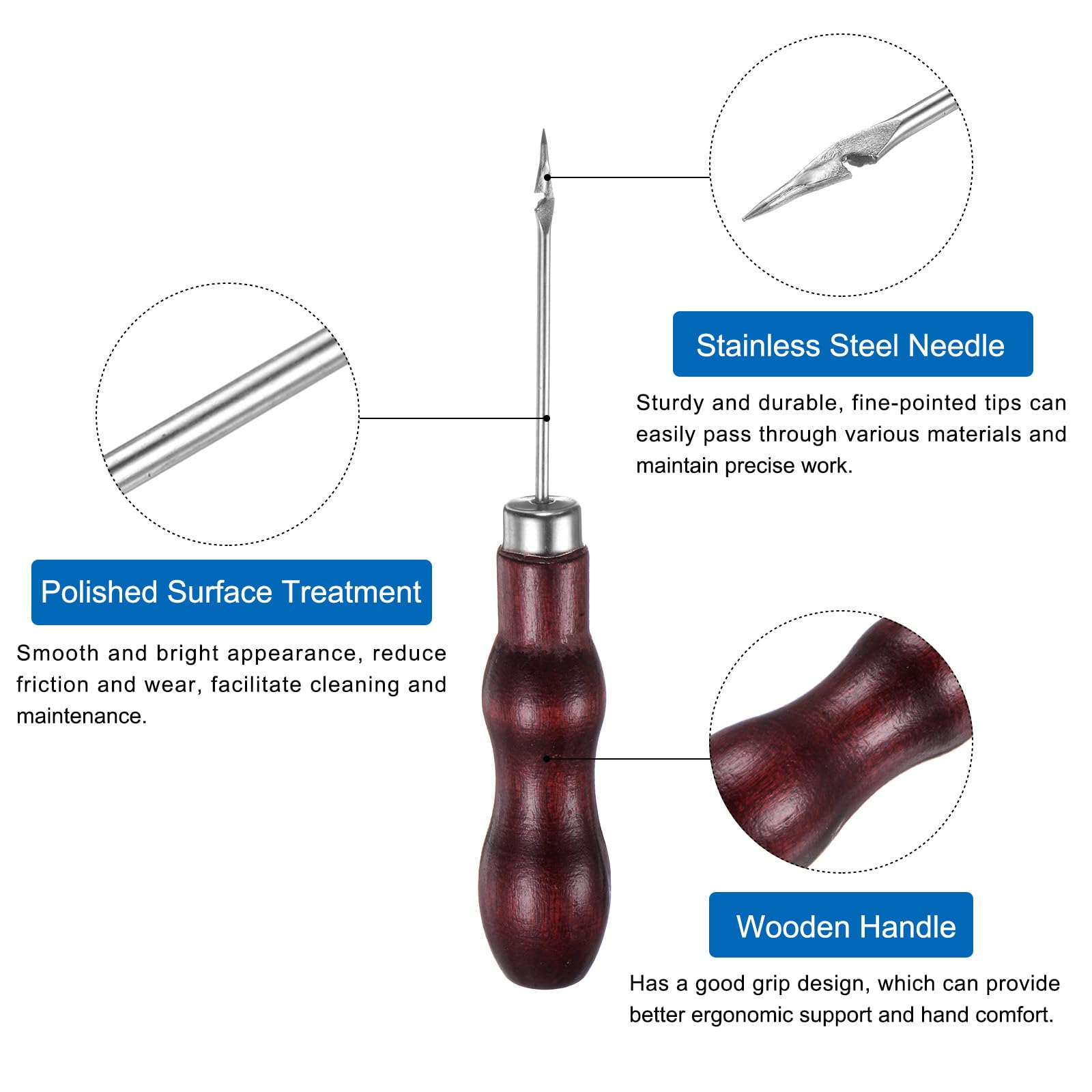 HARFINGTON Hand Sewing Awl – Wooden Handle Straight Awl For Leather, Fabric, Marking & Repairs (Log Color)