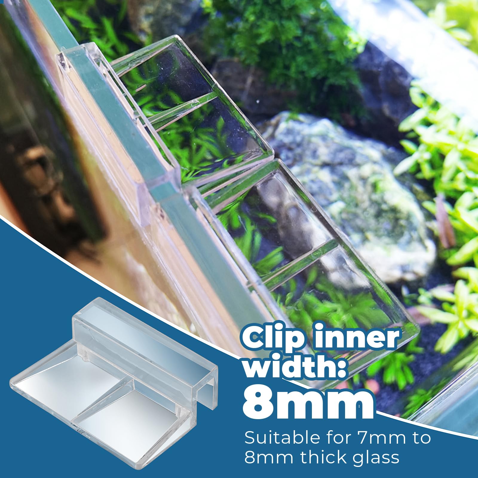 TIESOME Clip de cubierta de vidrio para peceras de 8 mm, 8 soportes de tapa de acuario, clips universales de acrílico transparente para acuarios sin montura