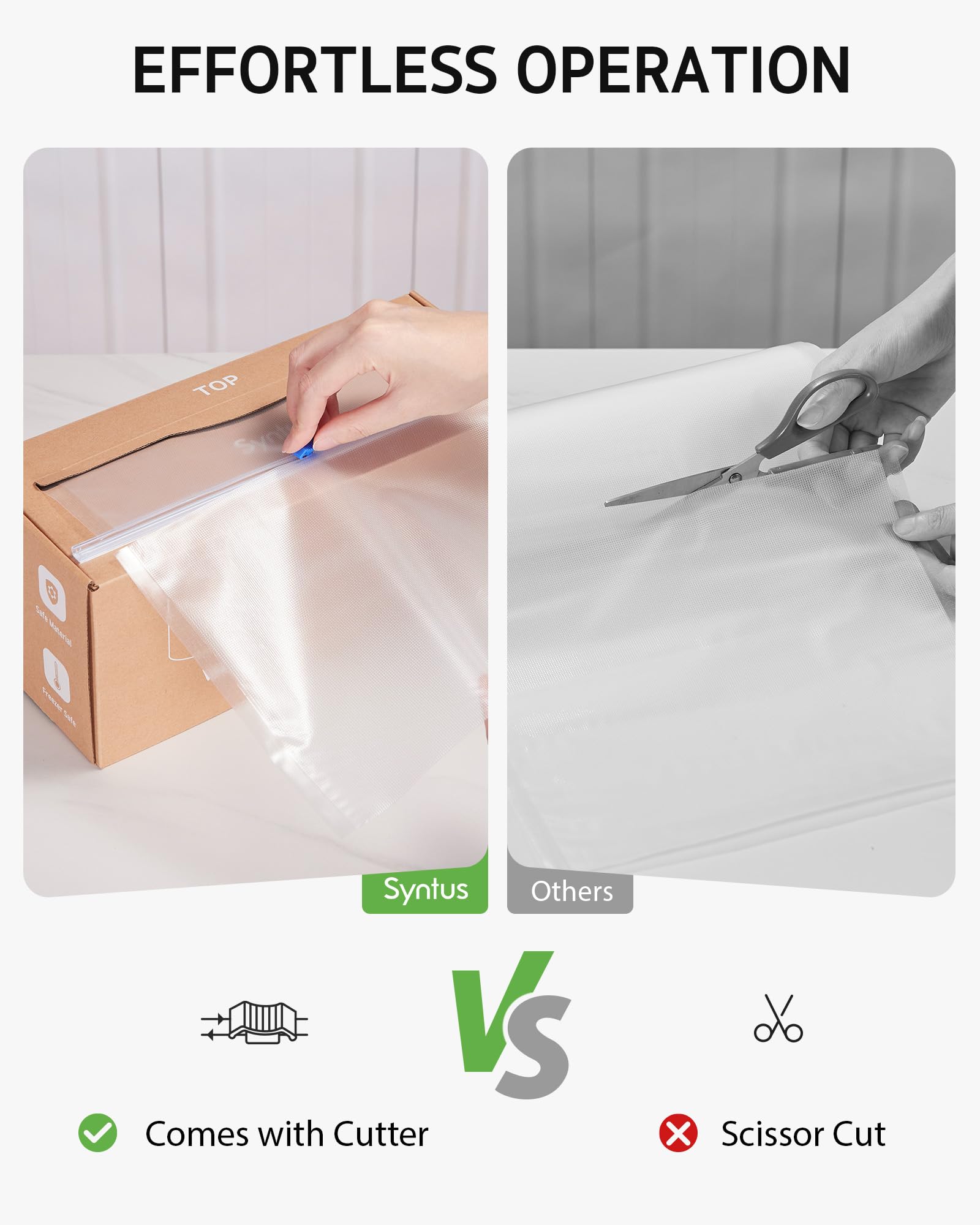Syntus Sacchetti sottovuoto per alimenti con taglierina, 28 x 150 m, per la conservazione degli alimenti, senza BPA, resistenti, per la preparazione dei pasti, per la preparazione dei pasti, per la