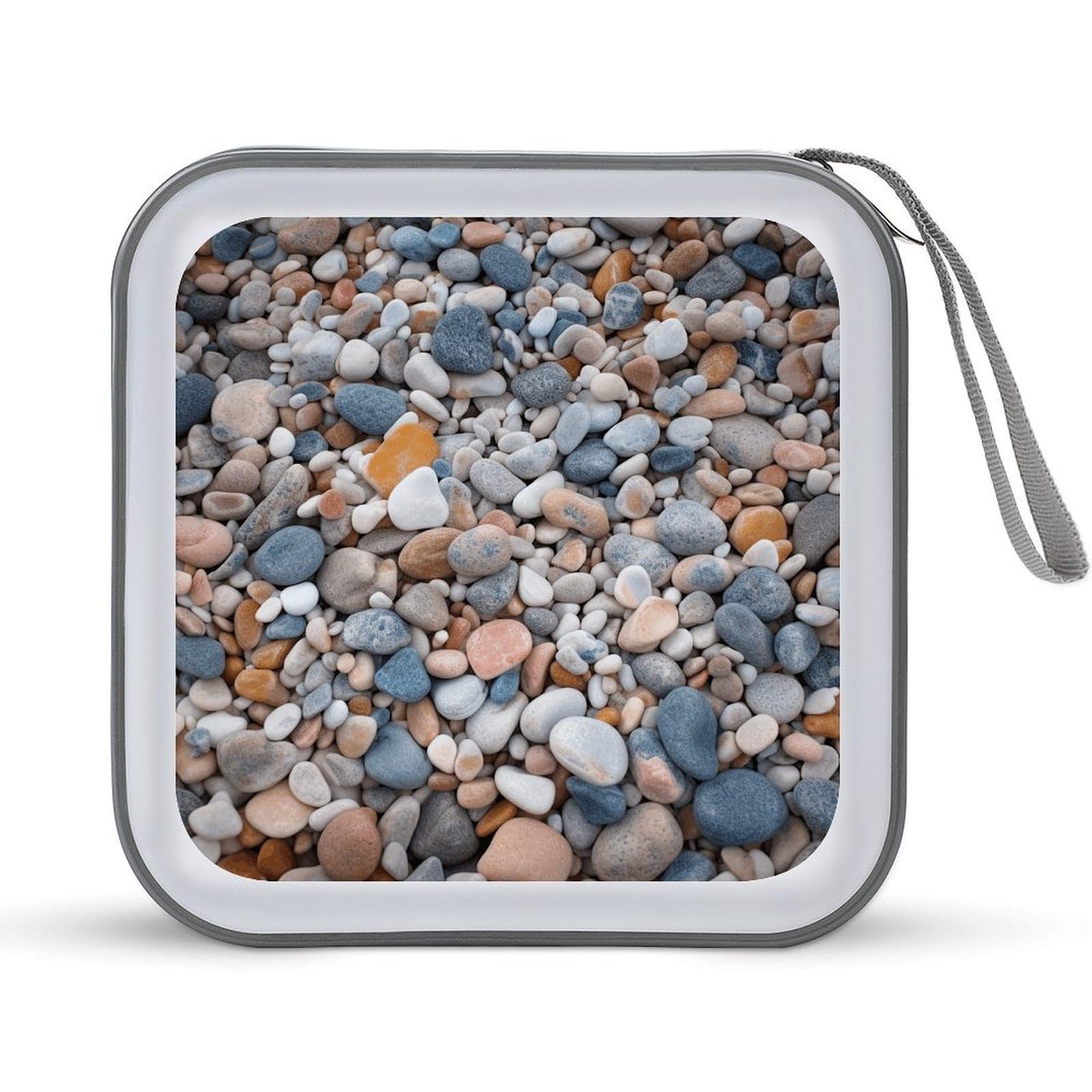 Archivador de CD de plástico rígido resistente con diseño de piedras de playa de colores