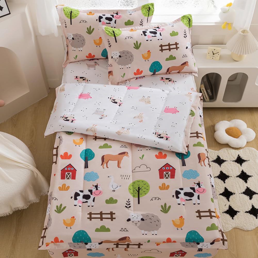 Kids Zipper Comforter Twin Farm Animals Bedding Set for Boys Girls Cartoon Farmhouse Zippered Bedding with Animal Sheets All in One Zip Up Bed Set All Season Cow Sheep Nature Home Decor-image-6