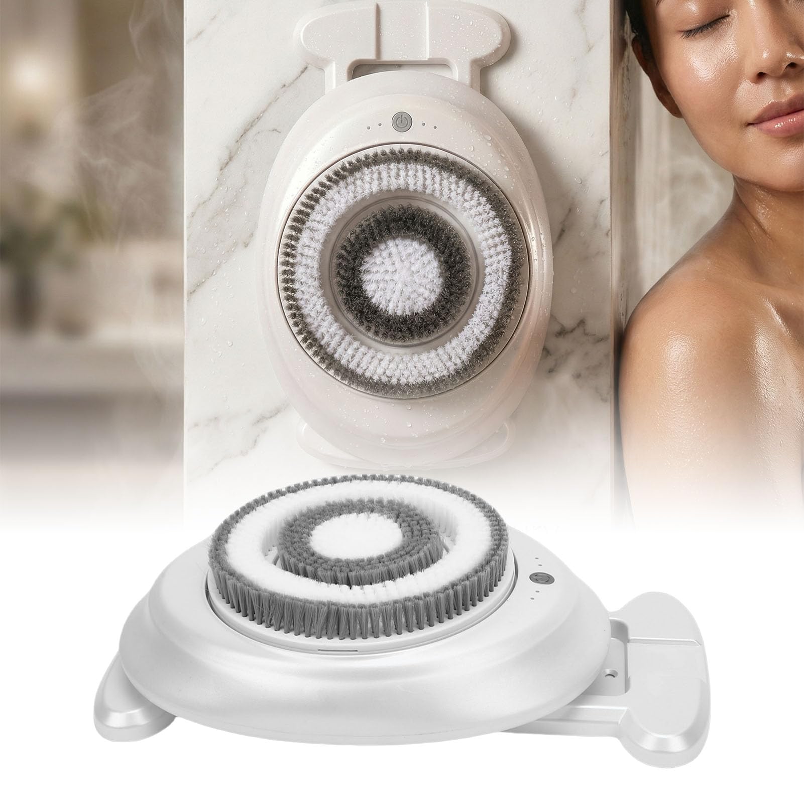 Elektrische Körperbürste von Brrnoo, höhenverstellbar wandmontierbar, weiche Borsten hoher Dichte für sanfte Tiefenreinigung und Massage – ideal für Zuhause und Reisen