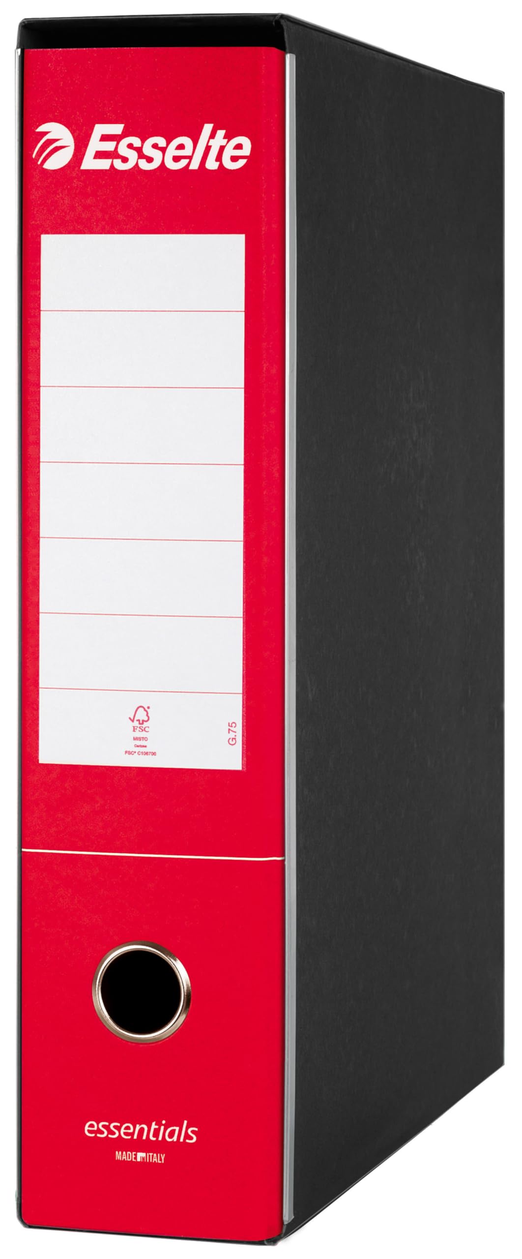 Esselte ESSENTIALS G75 Registratore con Custodia, con Meccanismo a Leva, in Formato Protocollo, 23x33cm, con Dorso da 8 cm, Rosso, Conf.da 6 pezzi, 390775160