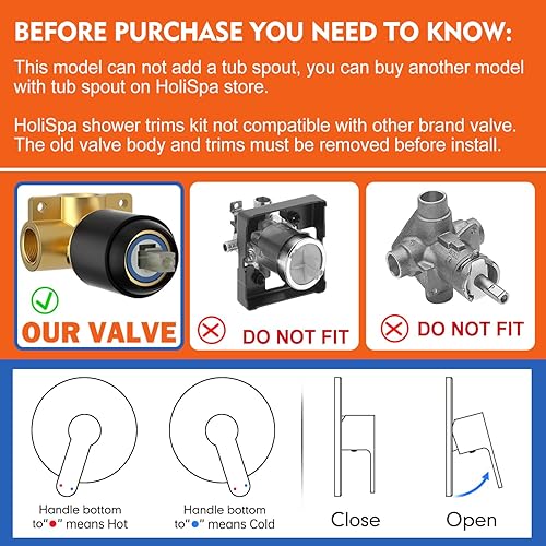Miniatura 2 de Holispa Juego de grifo de ducha, grifo de ducha negro con cabezal de ducha de 8 pulgadas, juego de cabezal de ducha y mango de metal, kit de