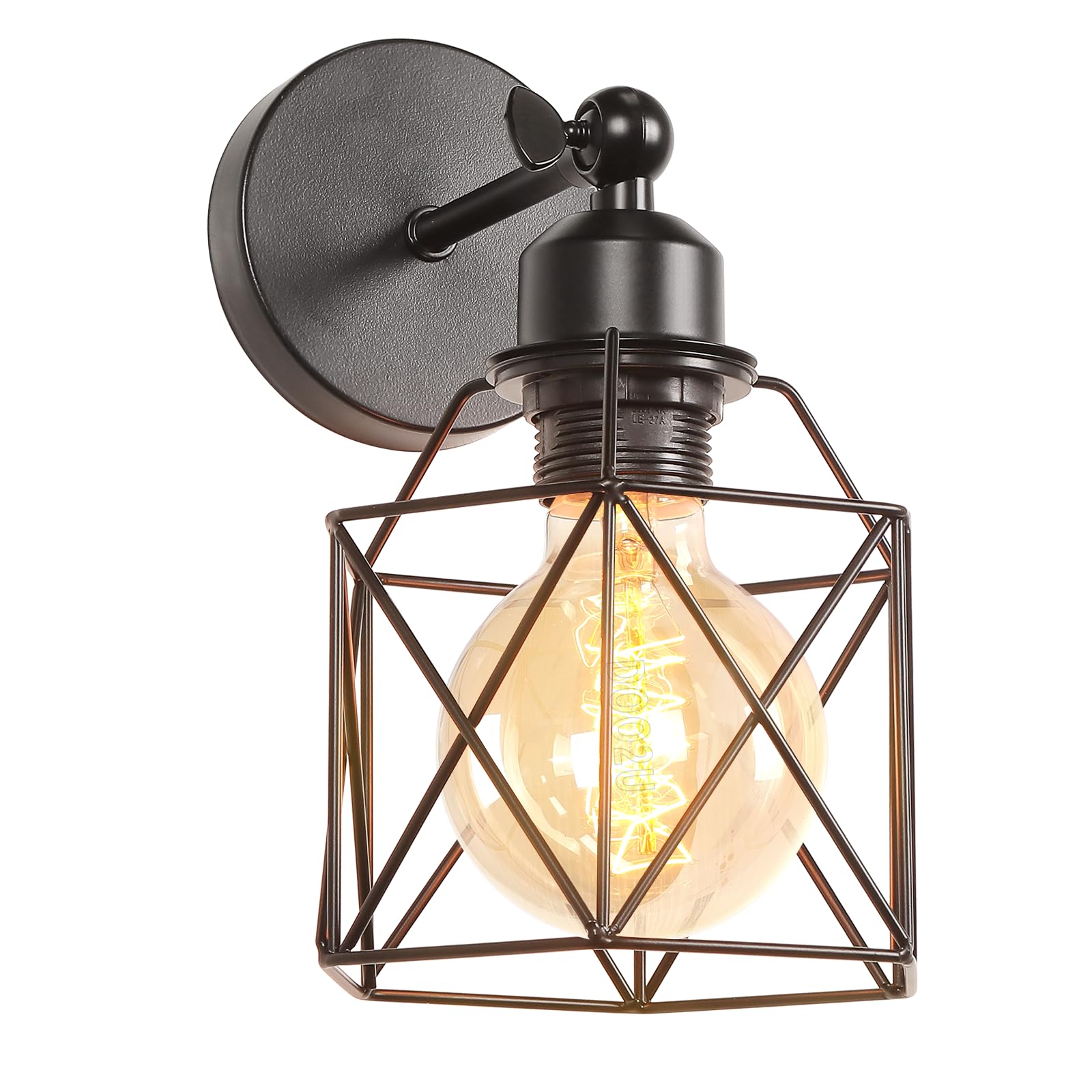 PEQUEÑAS CREVISTAS Aplique de pared Vintage Industrial Negro Diamante jaula de metal Lámpara de techo retro Lámpara interior Decoración para sala de estar cocina pasillo dormitorio café bar (A-1