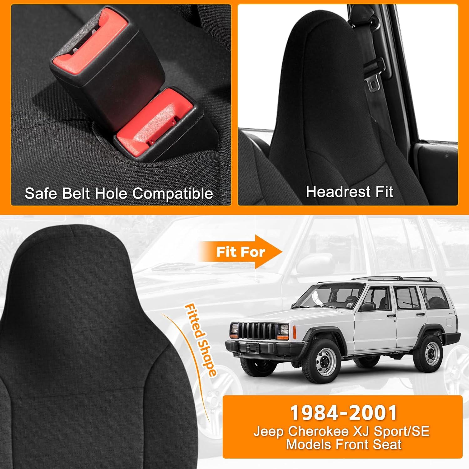 Front Seat Cover Compatible with 1984-2001 Jeep Cherokee XJ SE, Sport, Classic, Limited, Neoprene Seat Cover, Durable Seat Protection with Rain Defender