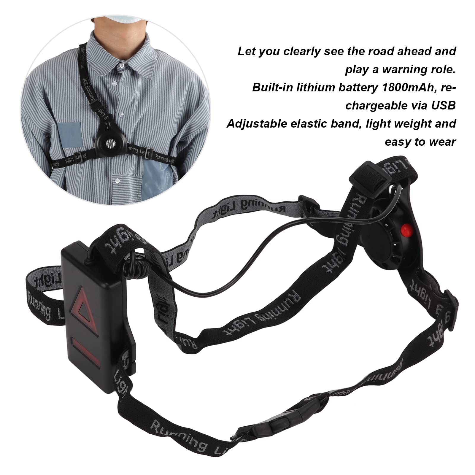 Phares Course Nuit, Lampe Poitrine Rechargeable Par USB Lampe Torche