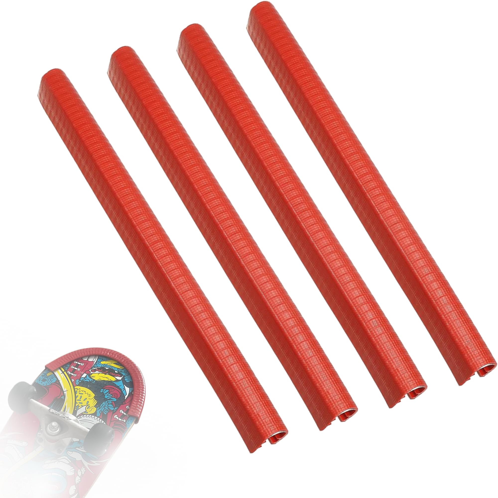 WWZRYS Skateboard Deck Guard Protector Red Rubber Edge Protection Strip Shock Absorbing Nose and Tail Guards 4 Pack