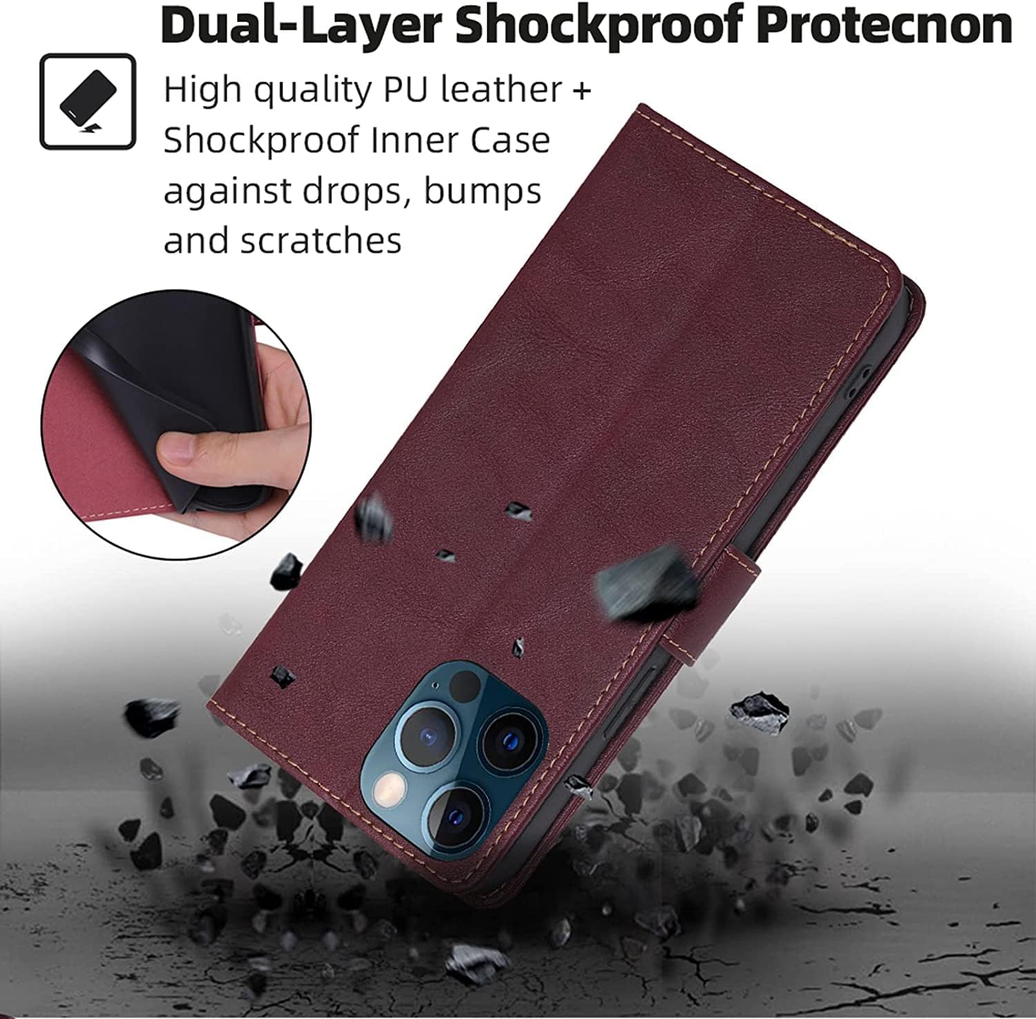 Leather Case for iPhone 14/14 Plus/14 Pro/14 Pro Max, Premium Flip Wallet Case with Card Holder Kickstand Magnetic Clasp Shockproof TPU Shell for Women Men (Color : Red, Size : 14ProMax)