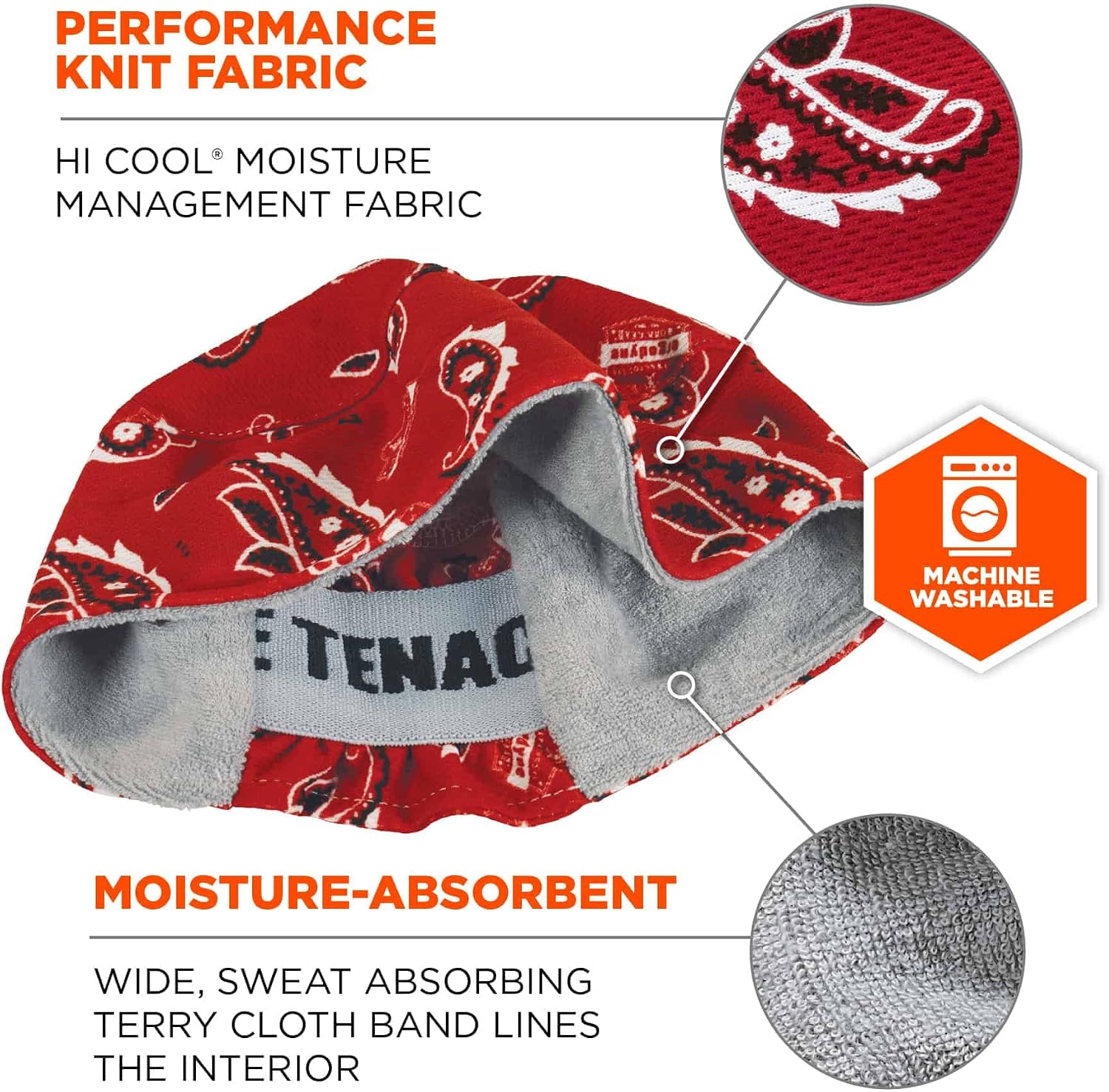 Ergodyne Chill Its 6630 Skull Cap, Lined with Terry Cloth Sweatband, Sweat Wicking, Red Western image 2