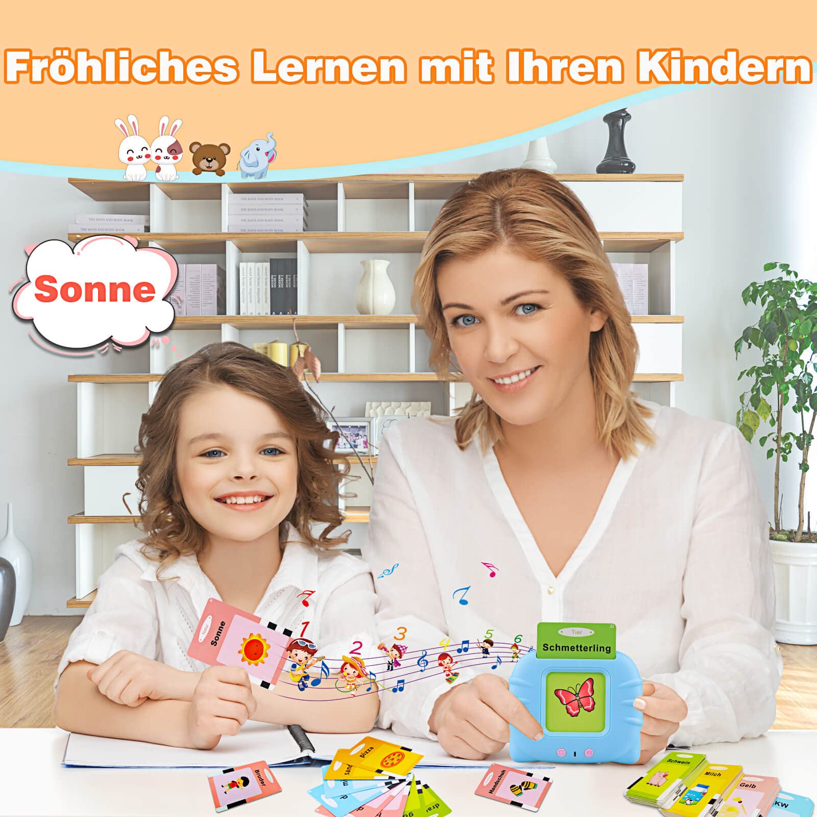 Sprechende Deutsch Flash-Karten Lernspielzeug für Kleinkinder 1-6 Jahre Alt, 194 Blätter 388 Wörter, Hörbar Lernspielzeug, Kleinkinder Montessori Sprachtherapie Autismus Sensorisches Spielzeug Blua
