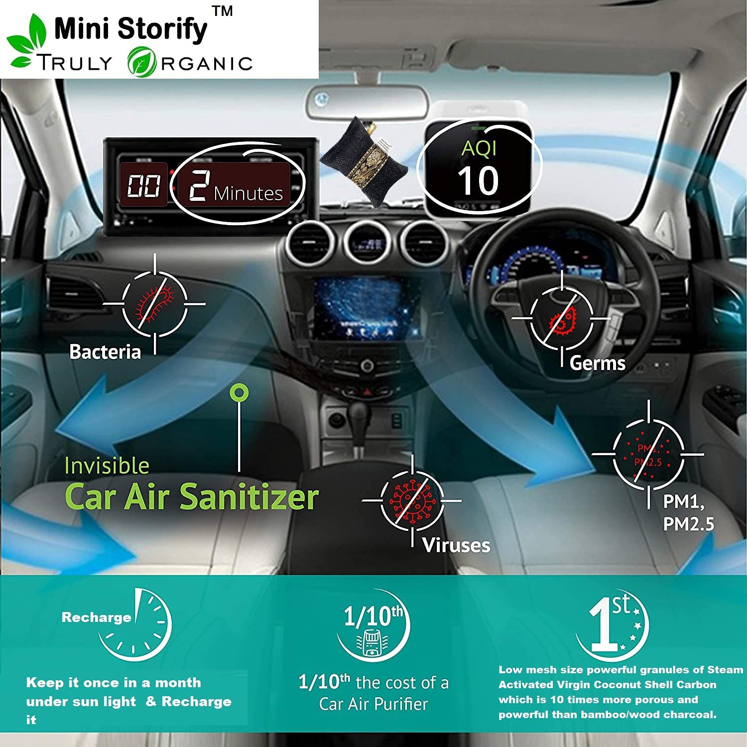 Mini Storify – Non Electric Activated Charcoal Air Purifier Bag – 100g – Natural Odor Remover & Deodorizer – Organic Air Freshener Bags for Shoe Rack, Car, Kitchen 1