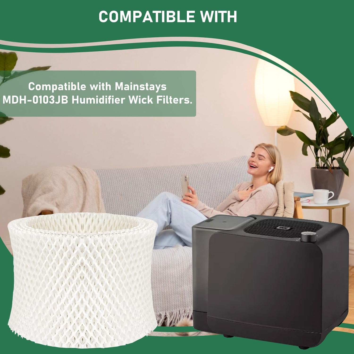 Carmerny MDH-0103JB Humidifier Wicking Filter Replacement Compatible with Mainstays MDH-0103JB Humidifier Wick Filters, 4 Pack