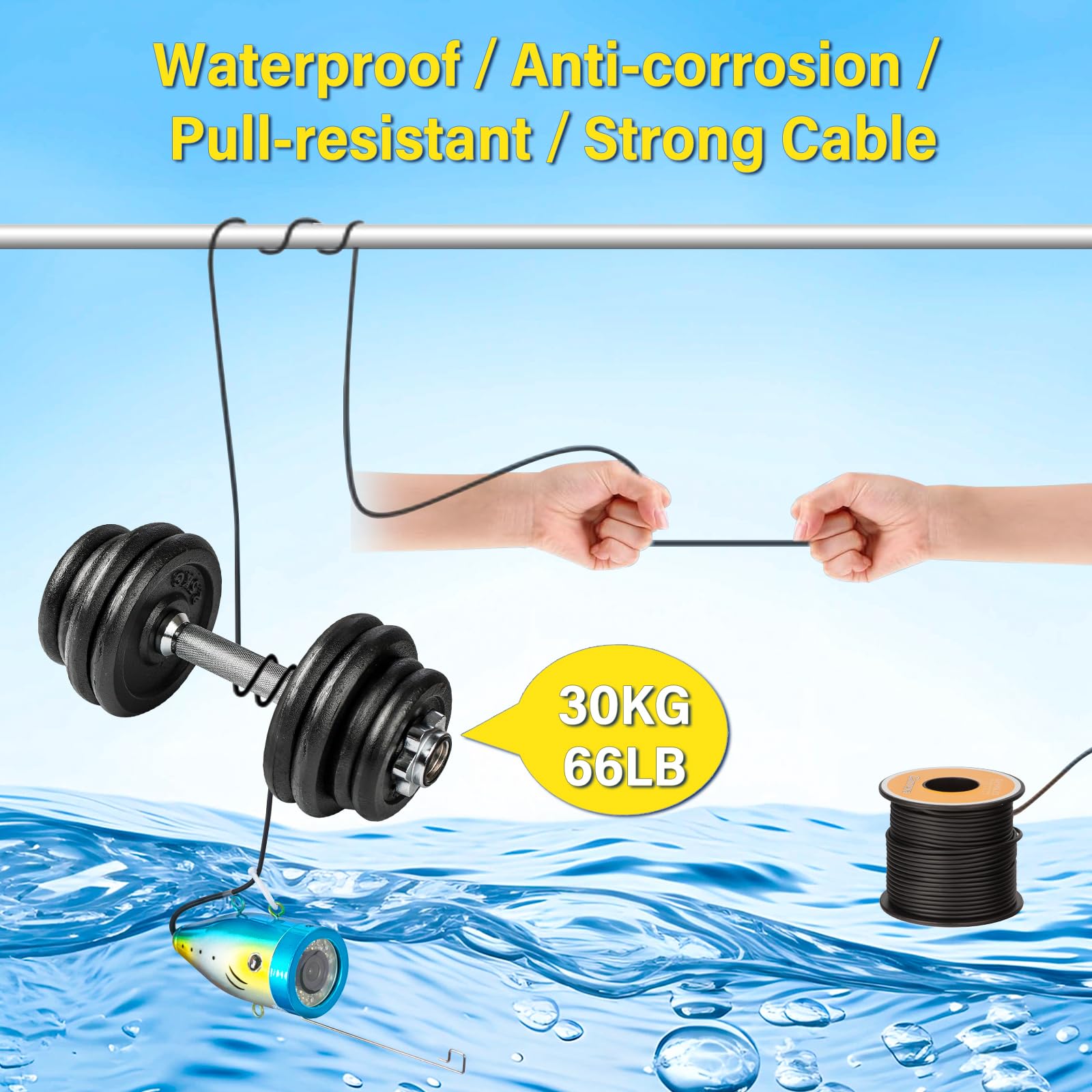 Cámara de pesca subacuática, actualizada a 36 luces HD DVR de 7 pulgadas, cámara de pesca bajo el agua, impermeable, IP68, 1200TVL HD, buscador portátil de peces de pesca en hielo con cable de